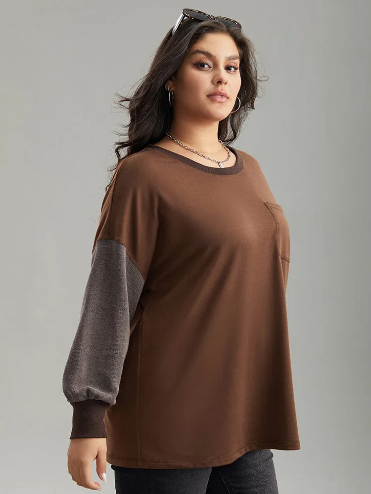 Two Tone Patched Pocket Drop Shoulder Sweatshirt sold by Bloomchic product image thumbnail 3