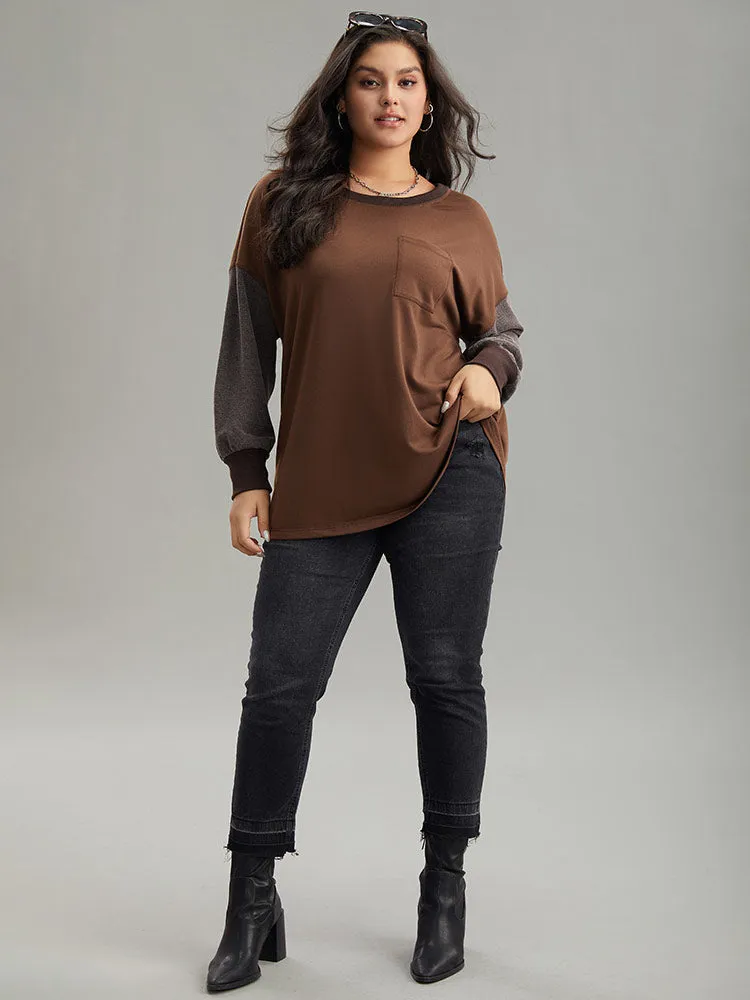 Two Tone Patched Pocket Drop Shoulder Sweatshirt sold by Bloomchic product image thumbnail 4