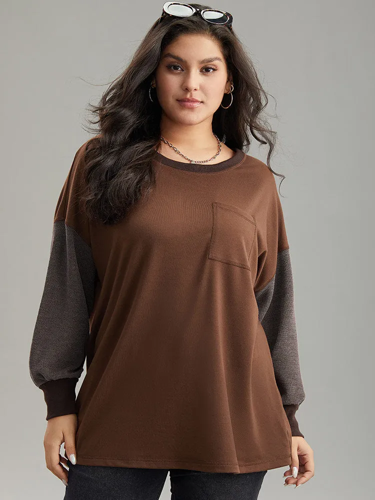 Two Tone Patched Pocket Drop Shoulder Sweatshirt sold by Bloomchic product image thumbnail 2
