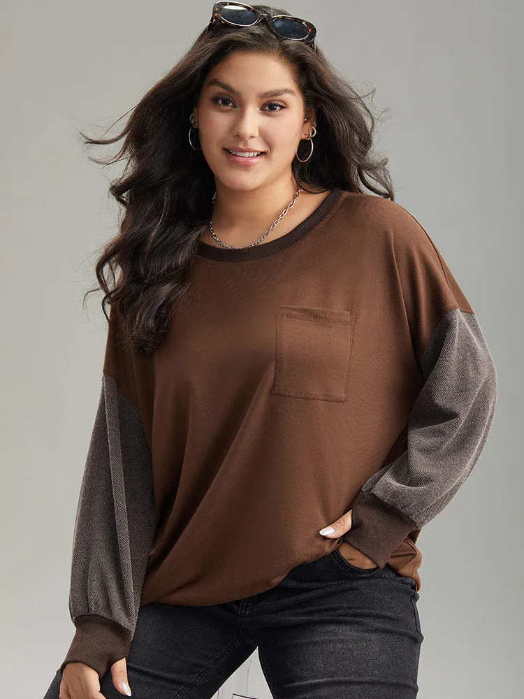 Two Tone Patched Pocket Drop Shoulder Sweatshirt sold by Bloomchic