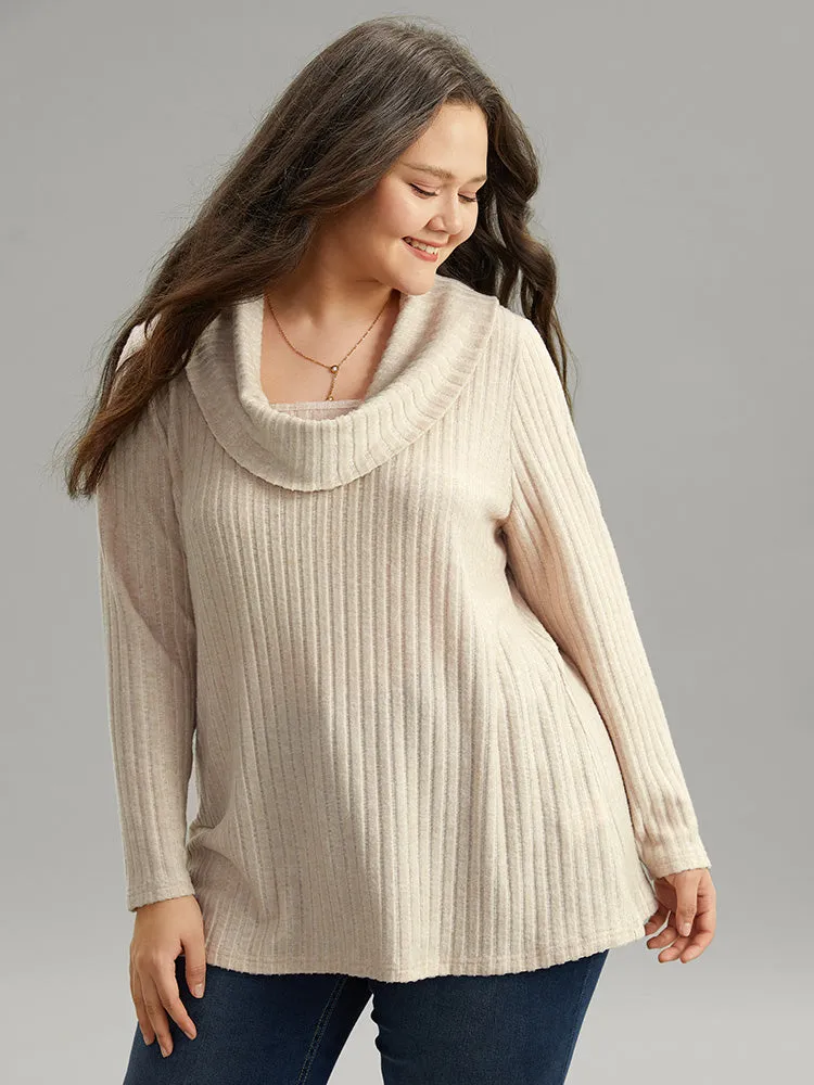 Plain Rib Knit Cowl Neck T-Shirt sold by Bloomchic product image thumbnail 2