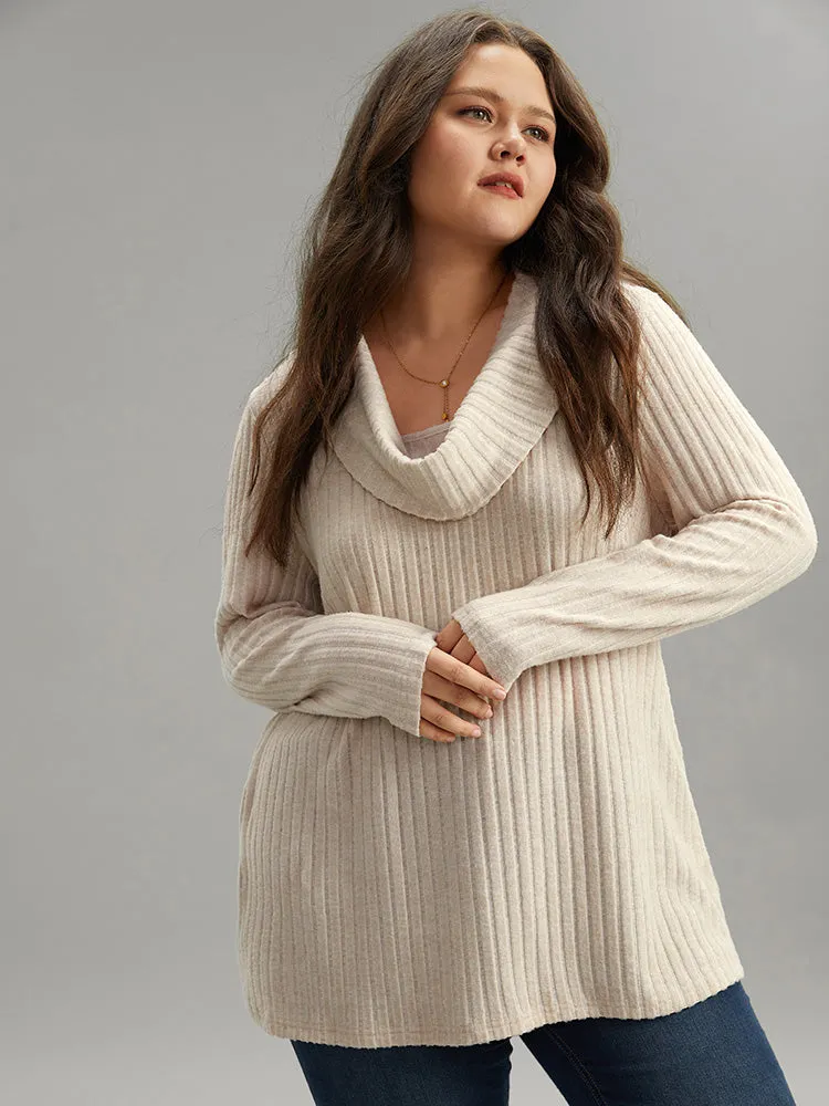 Plain Rib Knit Cowl Neck T-Shirt sold by Bloomchic