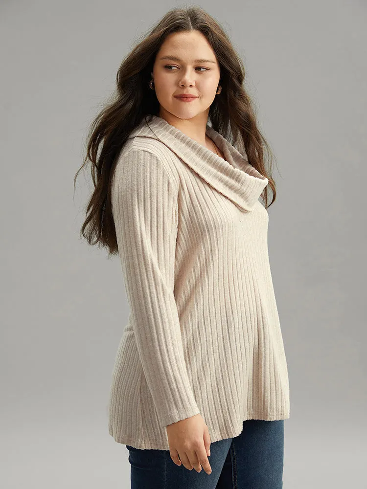 Plain Rib Knit Cowl Neck T-Shirt sold by Bloomchic product image thumbnail 3