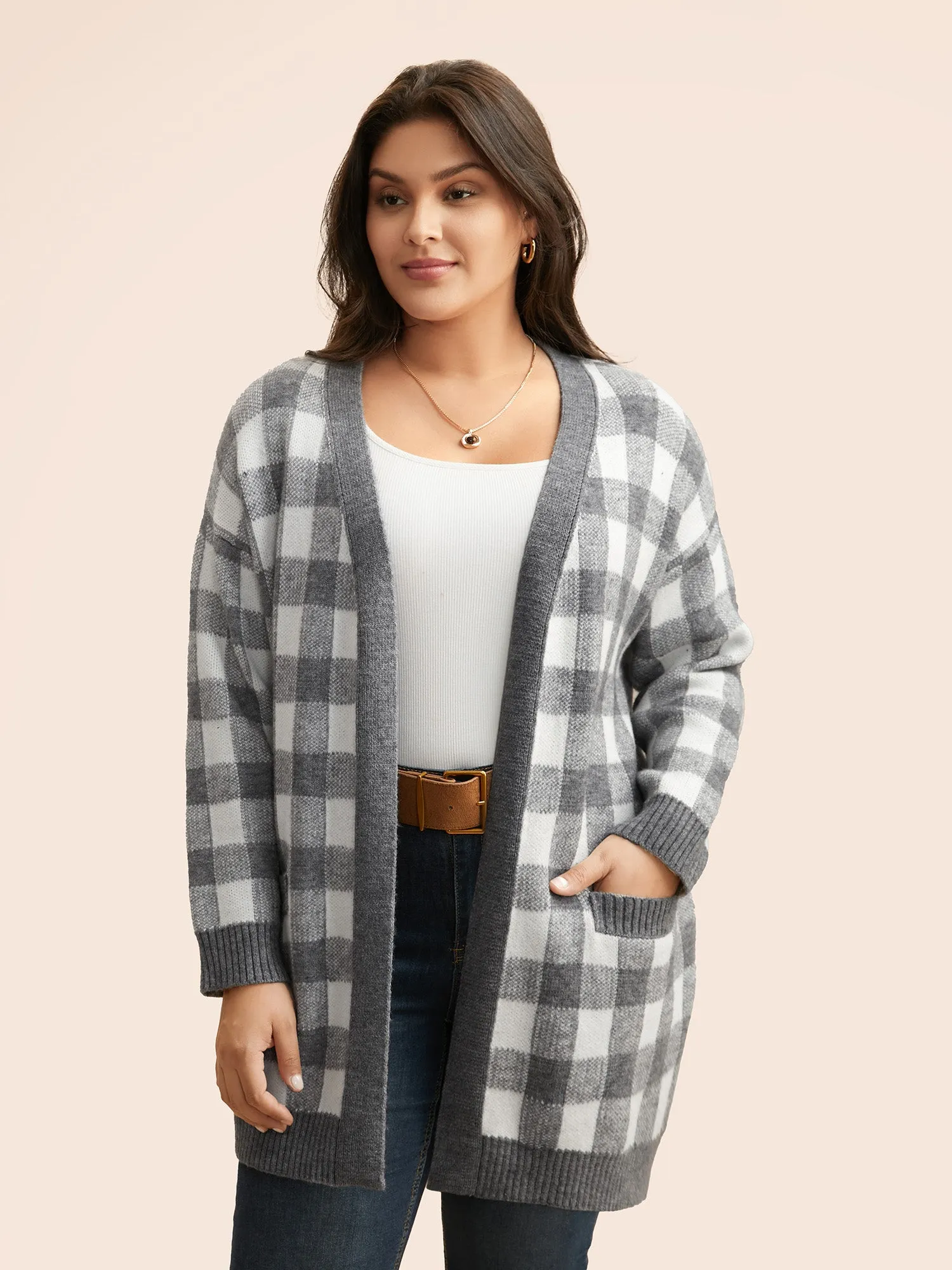 Supersoft Essentials Plaid Drop Shoulder Cardigan sold by Bloomchic