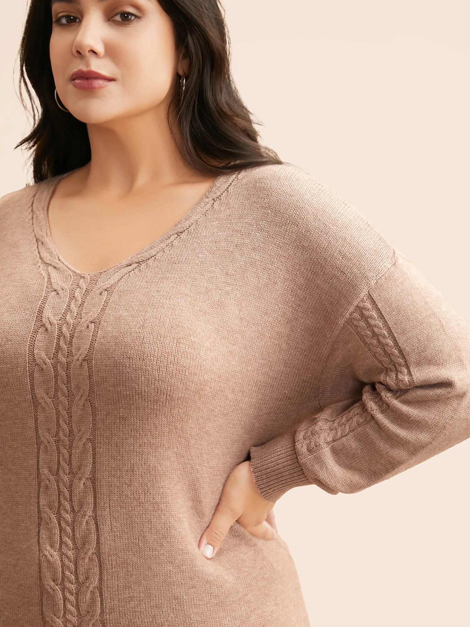 Supersoft Essentials V Neck Cable Knit Pullover sold by Bloomchic product image thumbnail 4