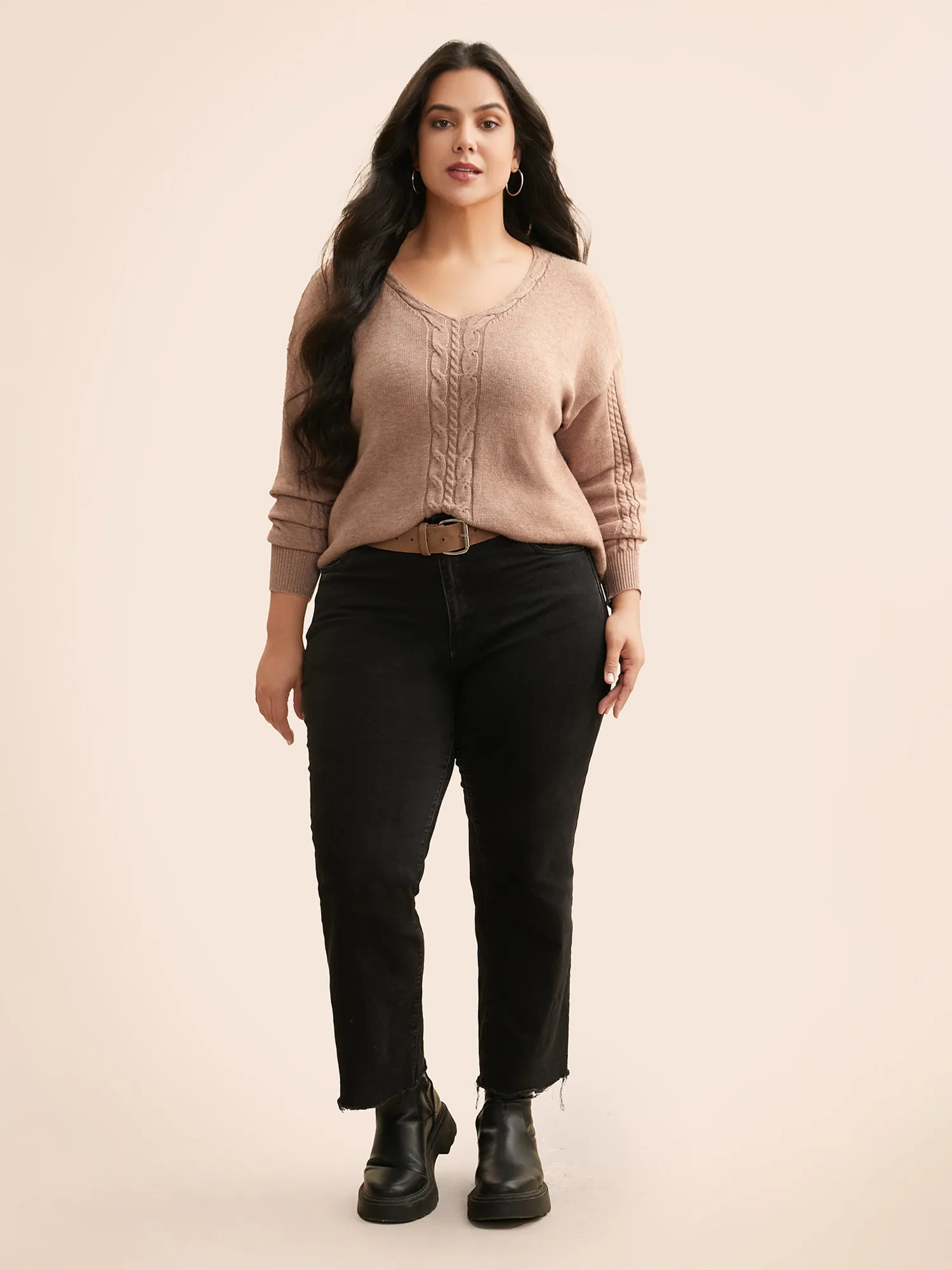 Supersoft Essentials V Neck Cable Knit Pullover sold by Bloomchic product image thumbnail 3