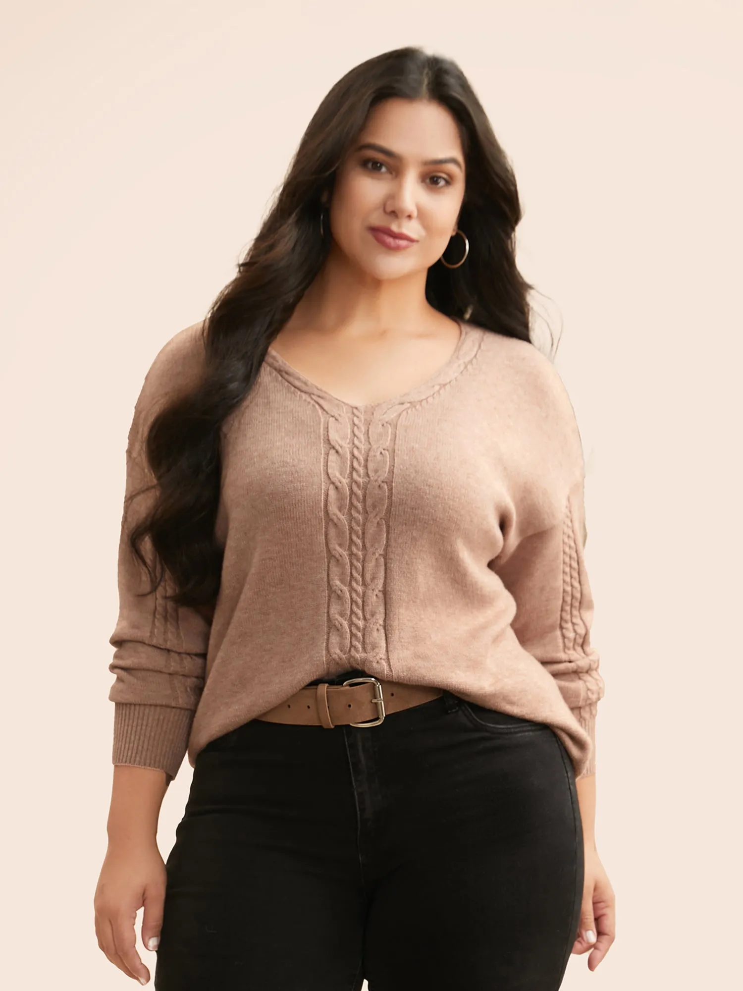 Supersoft Essentials V Neck Cable Knit Pullover sold by Bloomchic