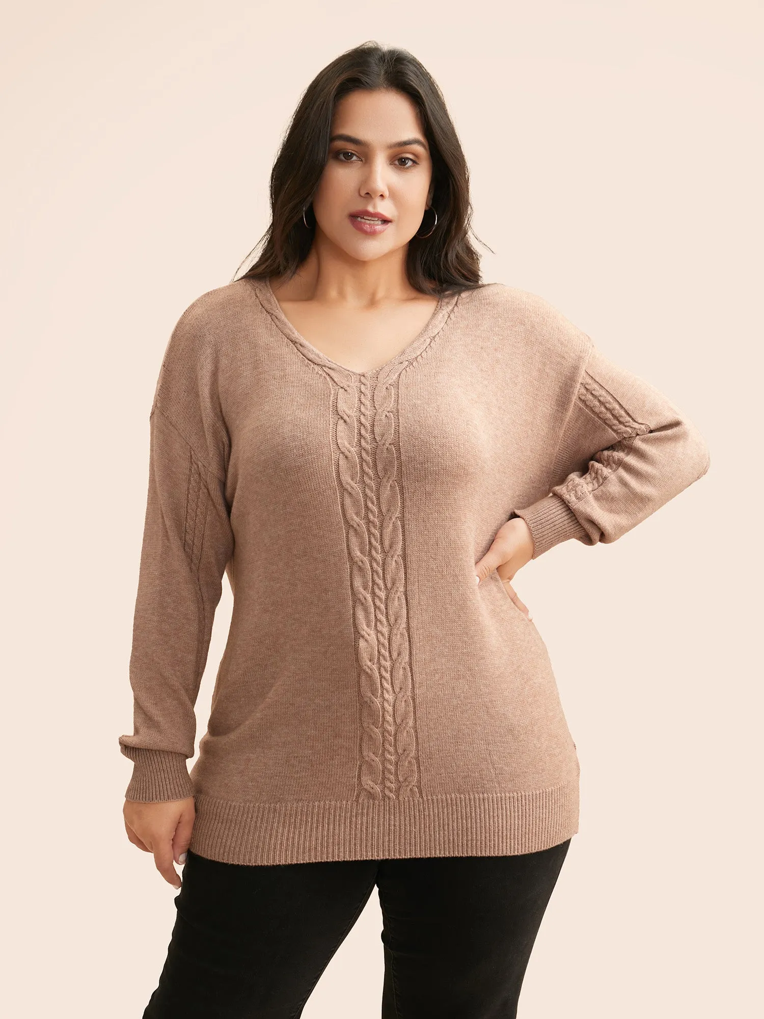 Supersoft Essentials V Neck Cable Knit Pullover sold by Bloomchic product image thumbnail 2