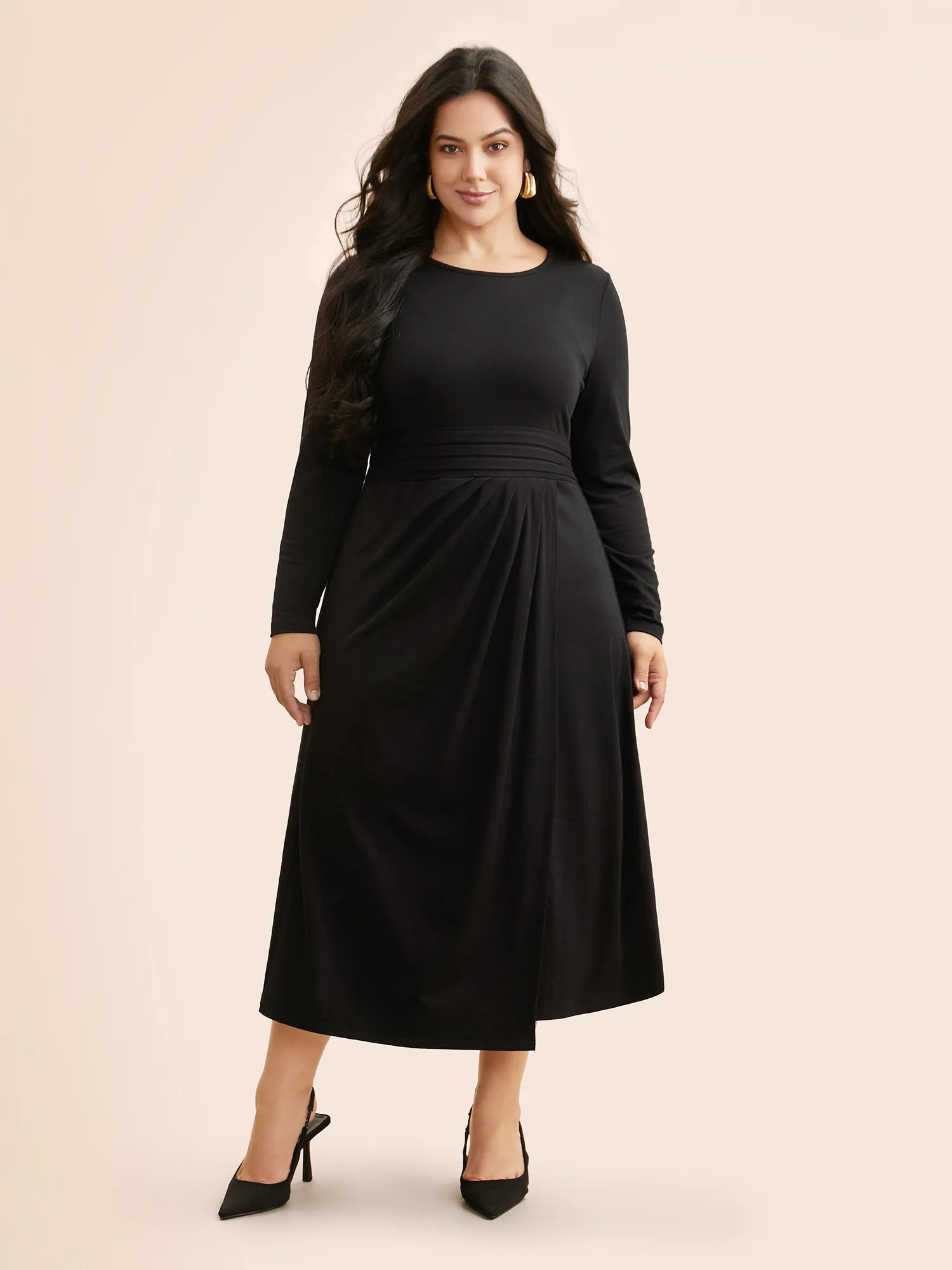 Round Neck Pleated Slim Fit Knit Dress sold by Bloomchic product image thumbnail 3