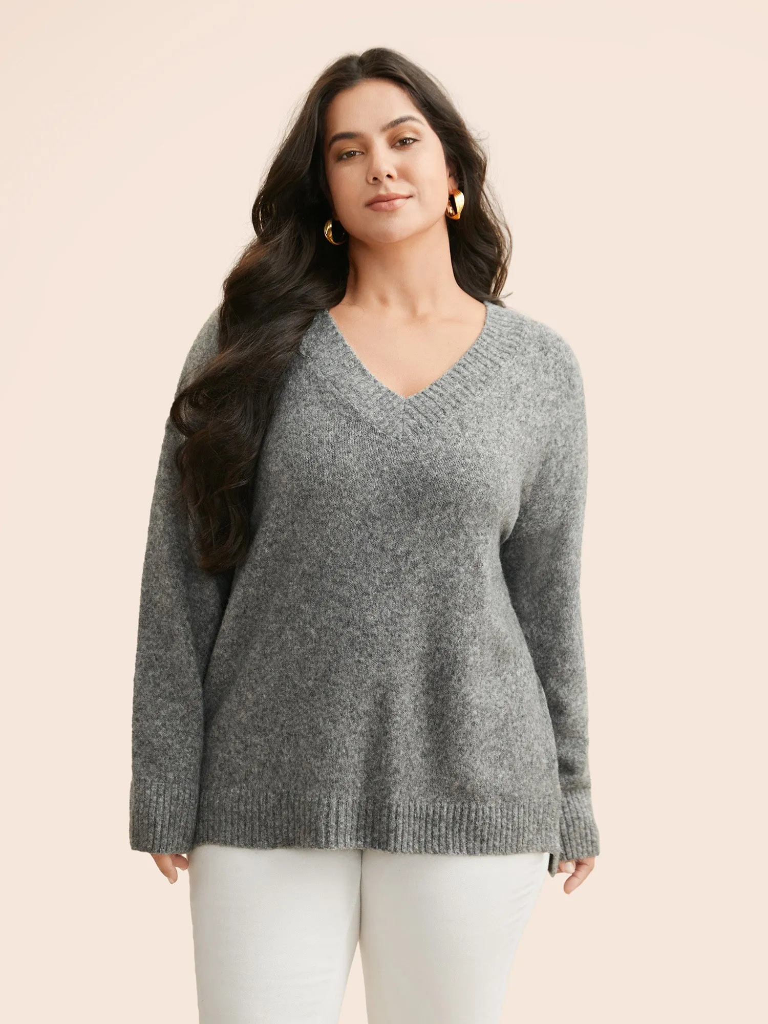 Airy Cozy V Neck Drop Shoulder Pullover sold by Bloomchic
