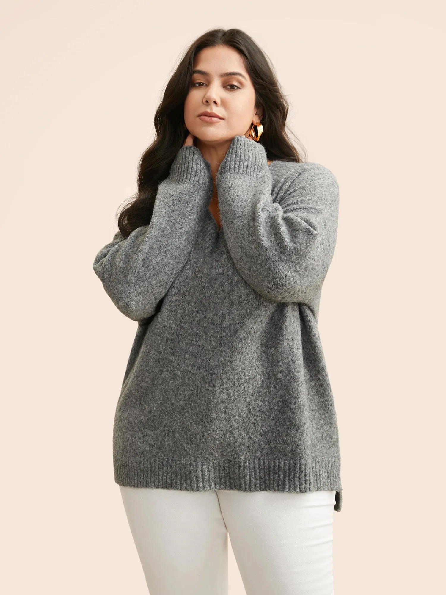 Airy Cozy V Neck Drop Shoulder Pullover sold by Bloomchic product image thumbnail 4