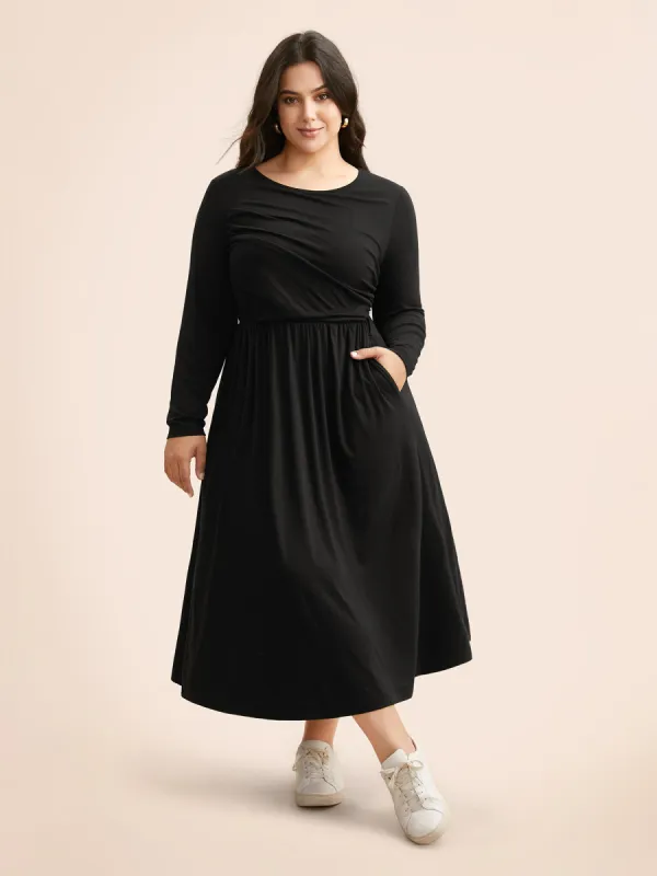 Supersoft Essentials Boat Neck Gathered Dress sold by Bloomchic
