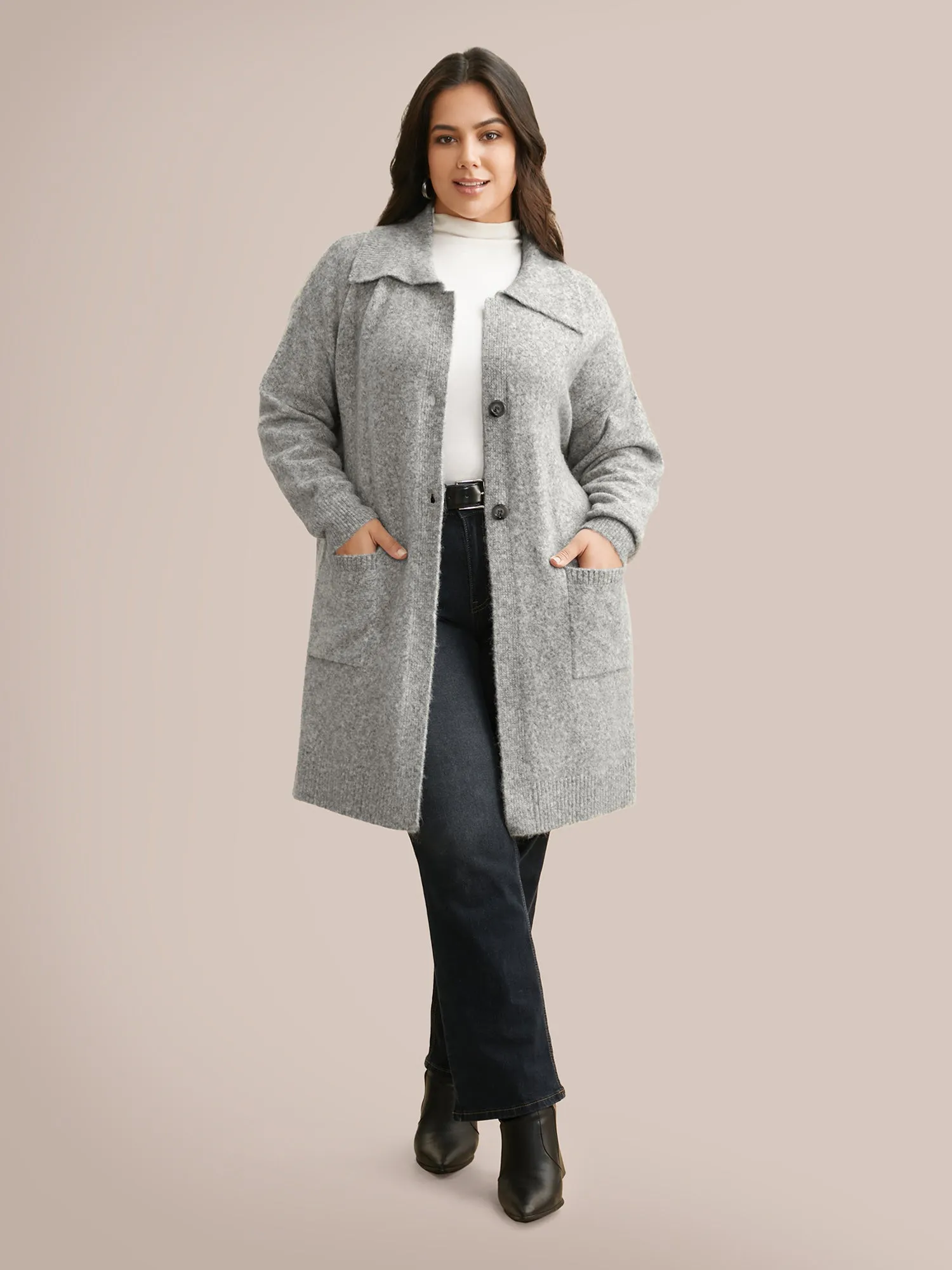 Airy Cozy Lapel Collar Pocket Wool Cardigan sold by Bloomchic product image thumbnail 3