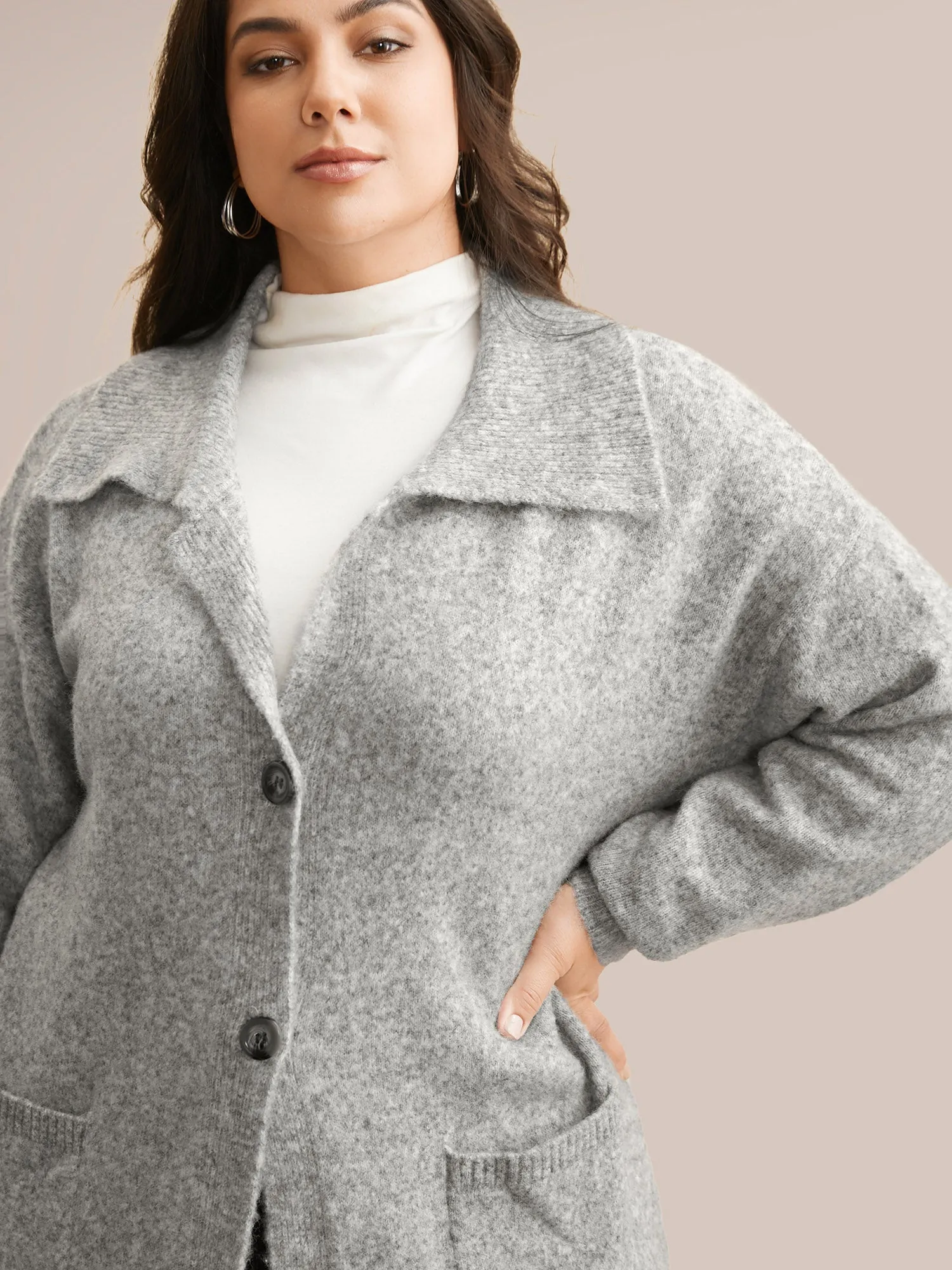 Airy Cozy Lapel Collar Pocket Wool Cardigan sold by Bloomchic product image thumbnail 4