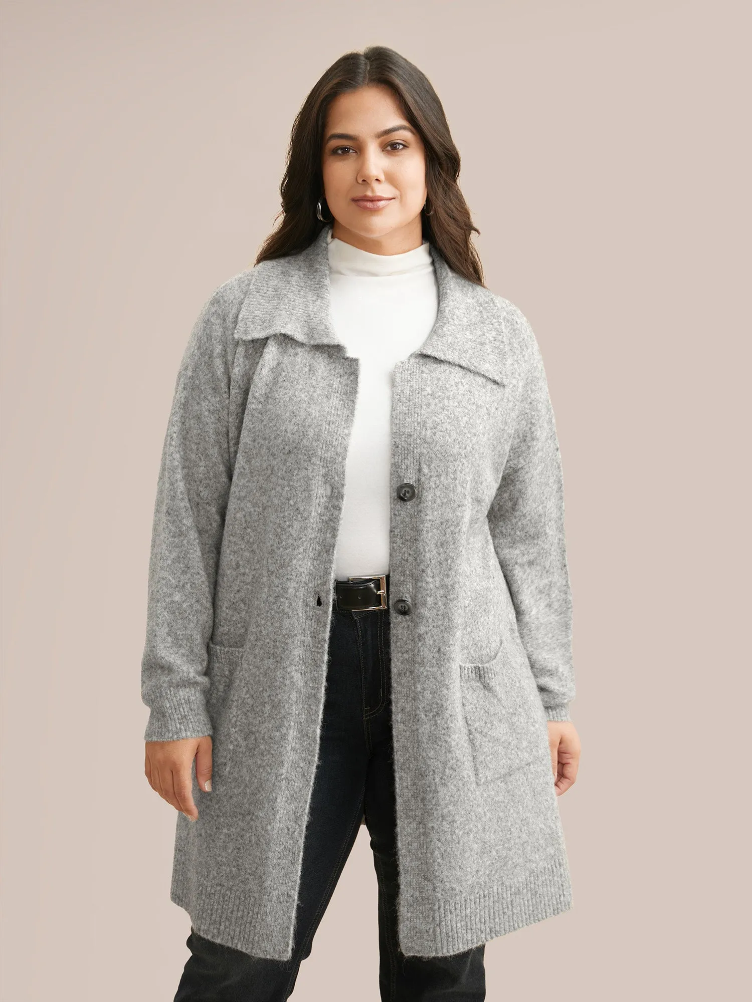 Airy Cozy Lapel Collar Pocket Wool Cardigan sold by Bloomchic product image thumbnail 2