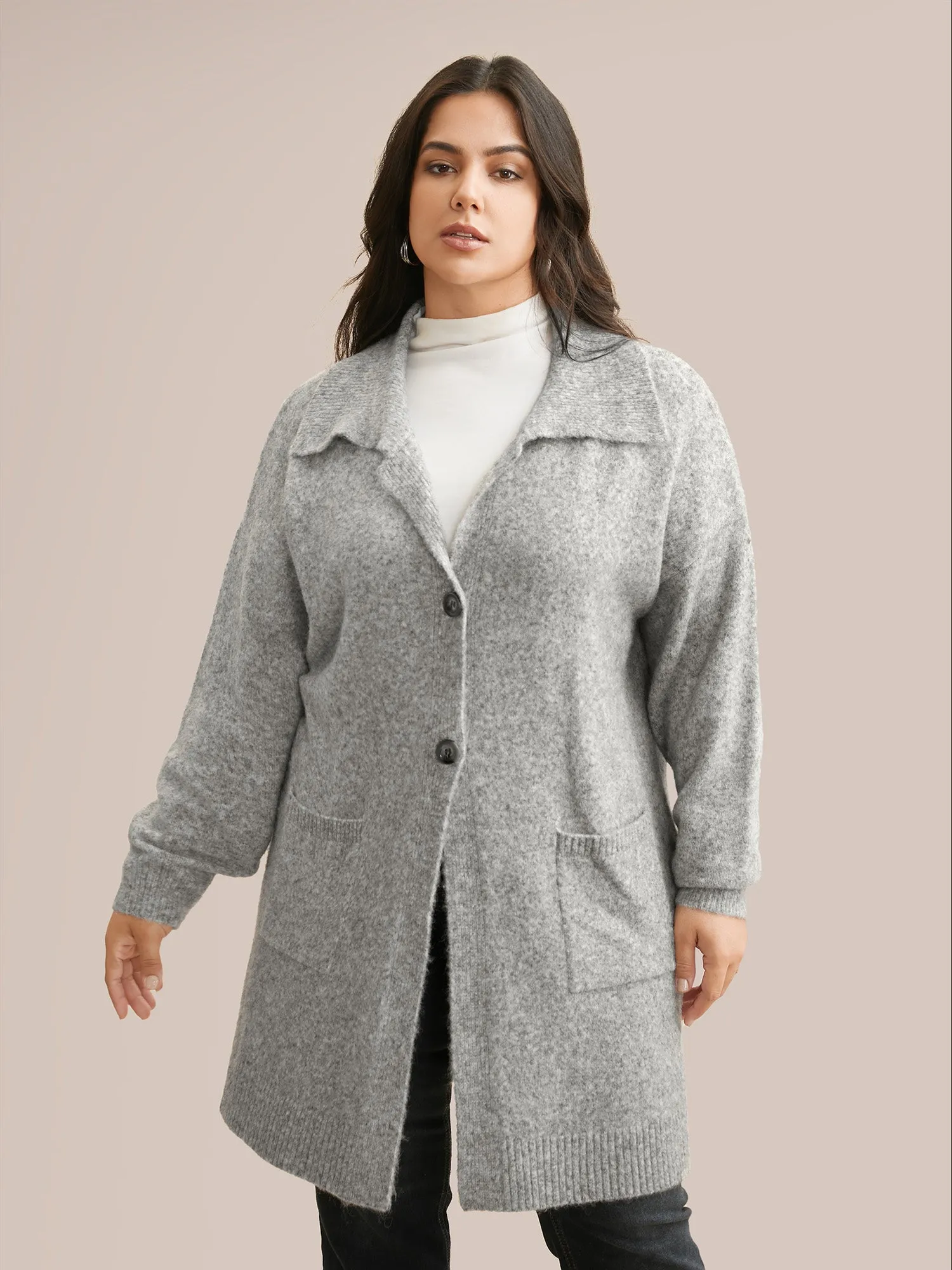 Airy Cozy Lapel Collar Pocket Wool Cardigan sold by Bloomchic