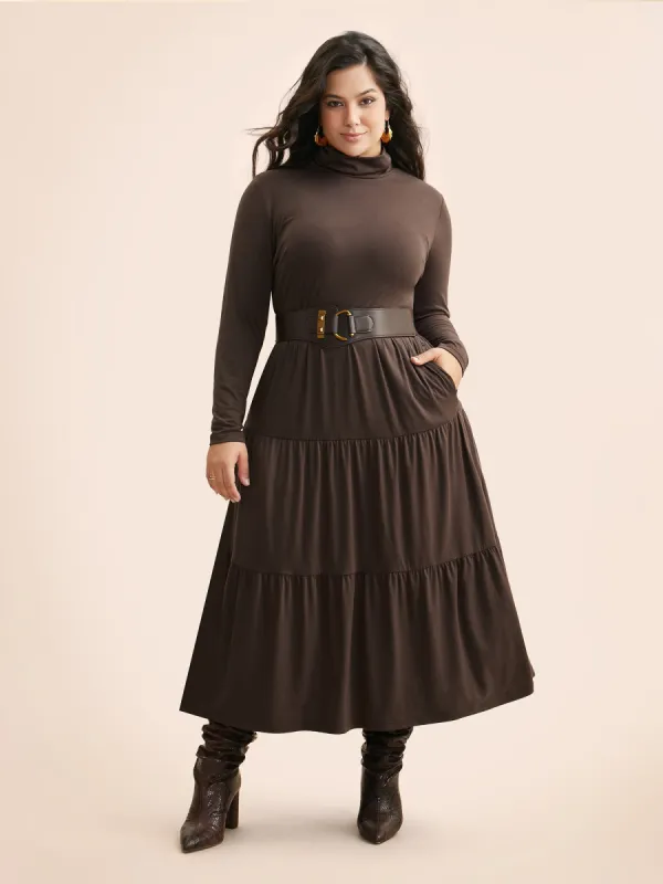 Supersoft Essentials Funnel Neck Tiered Midi Dress sold by Bloomchic