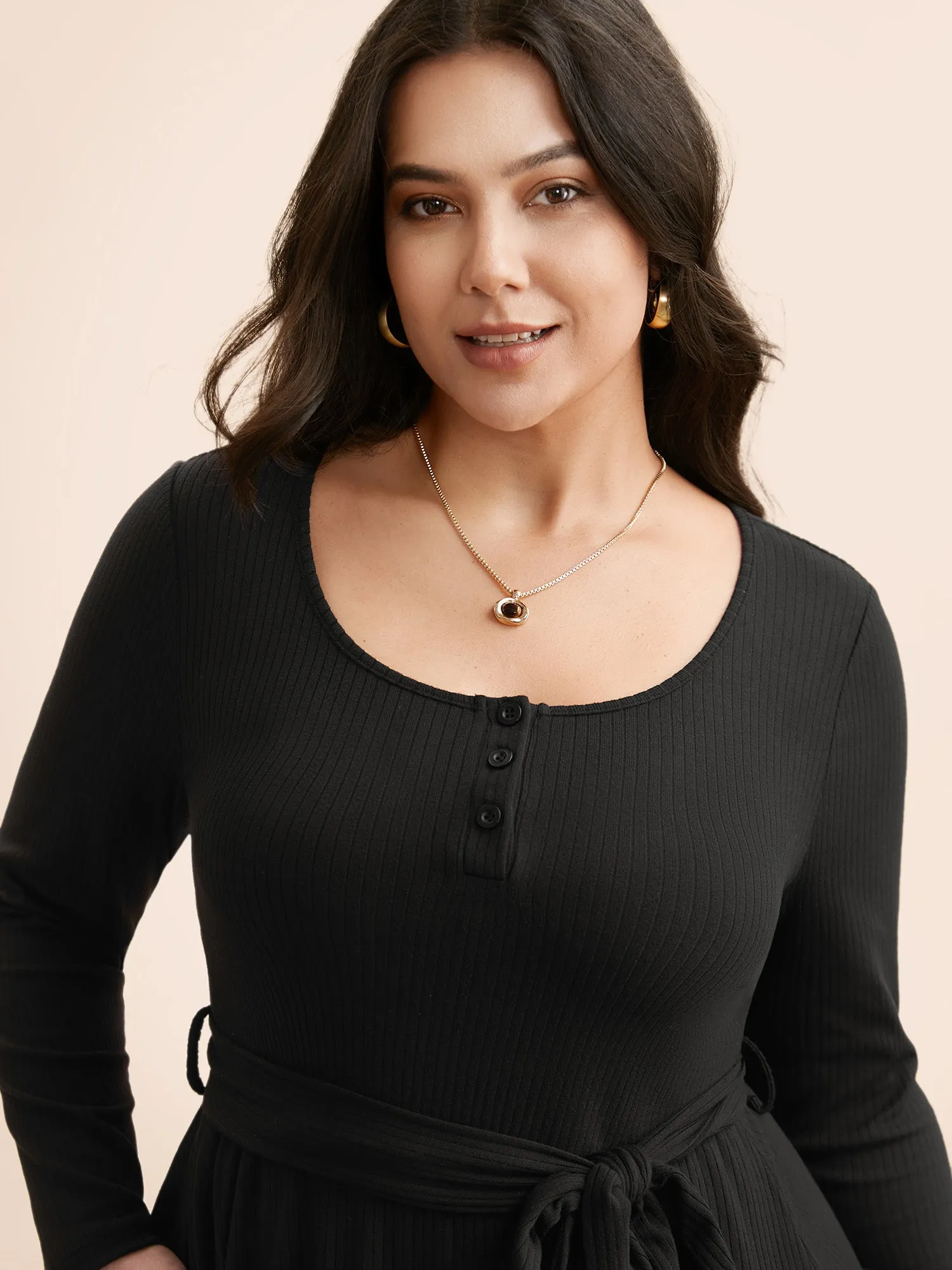 Solid Waist Tie Midi Dress sold by Bloomchic product image thumbnail 2