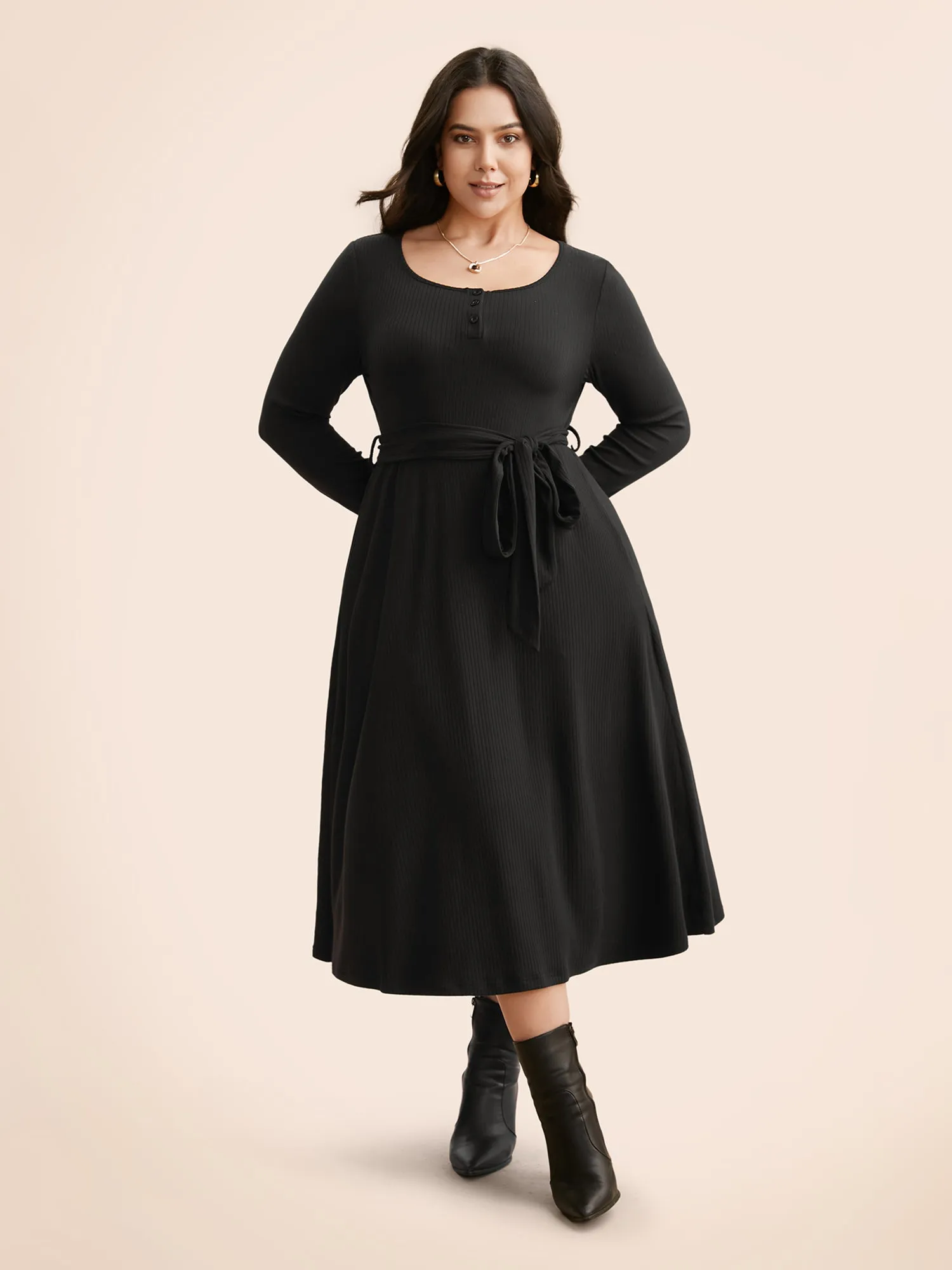 Solid Waist Tie Midi Dress sold by Bloomchic product image thumbnail 3
