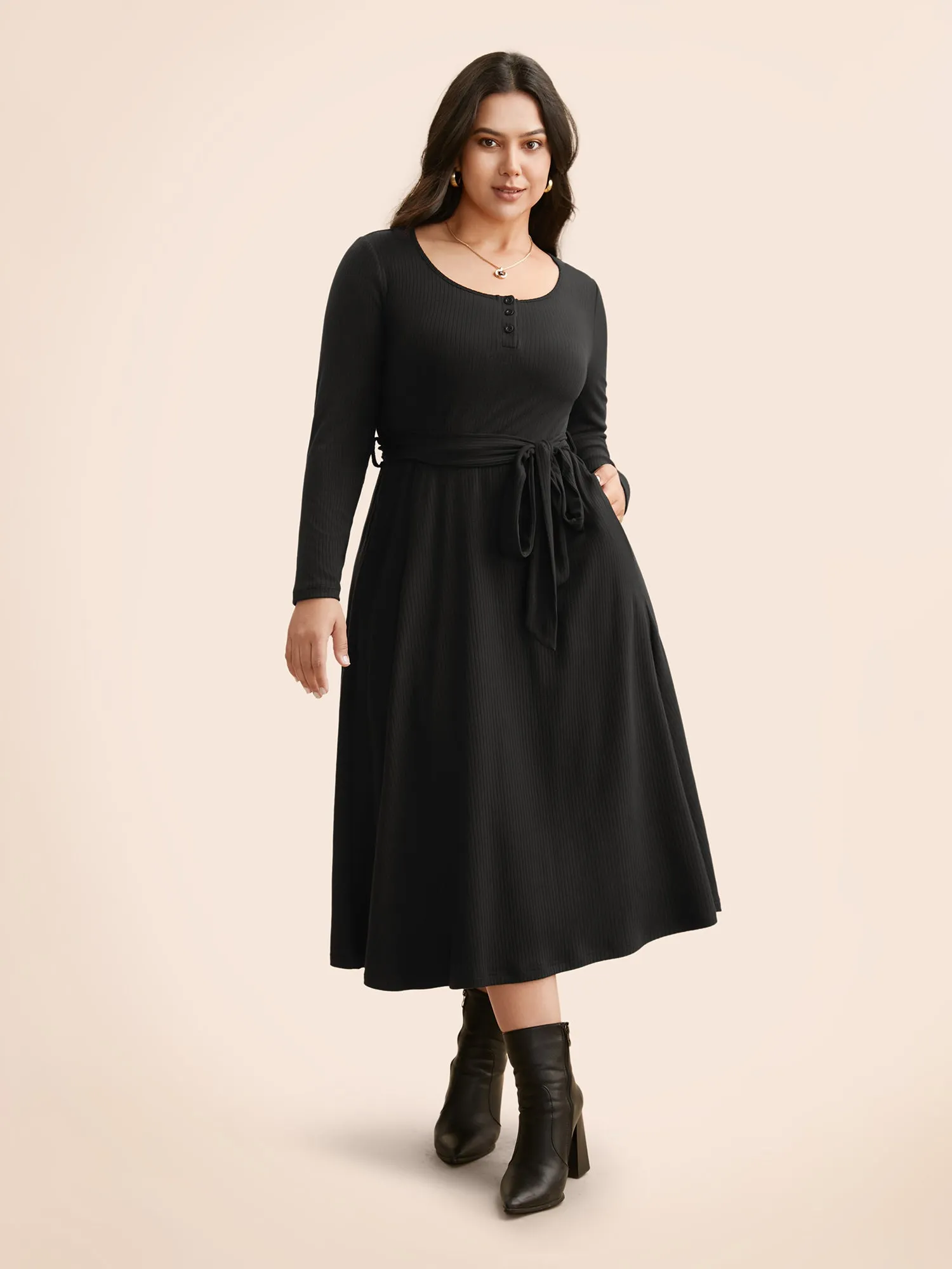 Solid Waist Tie Midi Dress sold by Bloomchic product image thumbnail 4