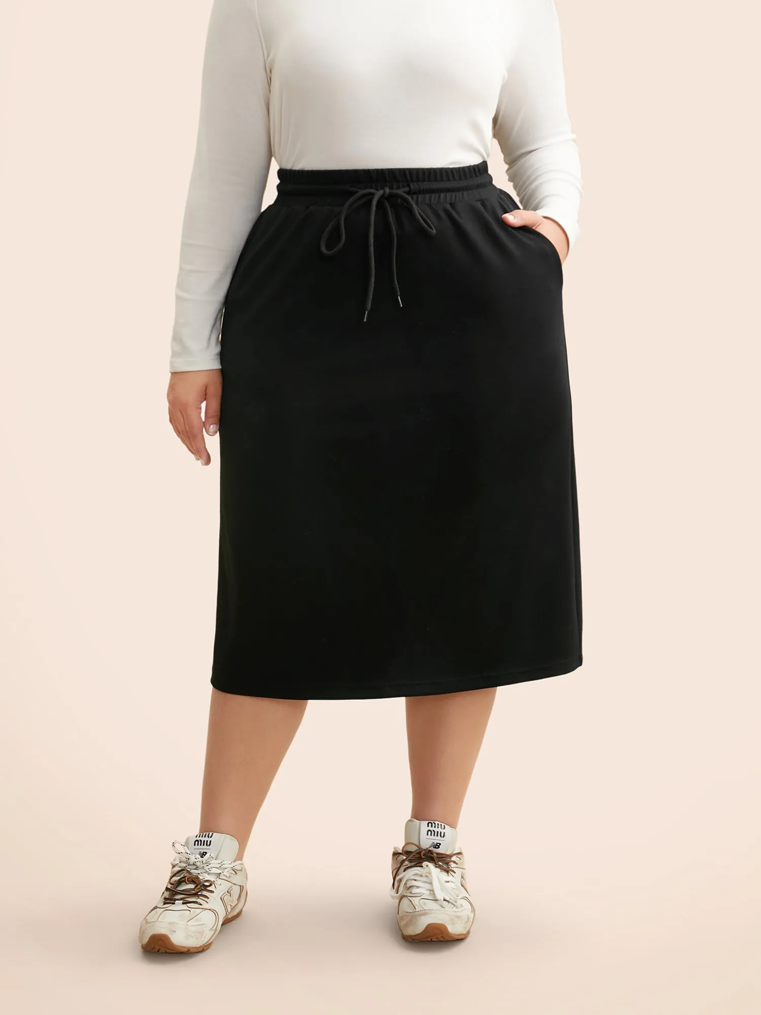 Supersoft Straight-Fit Midi Skirt sold by Bloomchic