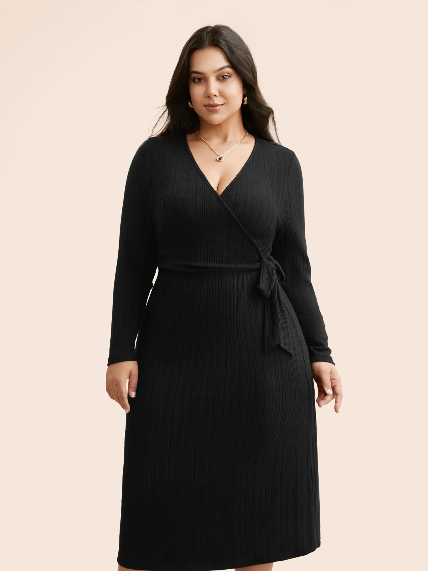 Airy Cozy Waist-Tie Wrap Midi Dress sold by Bloomchic product image thumbnail 3