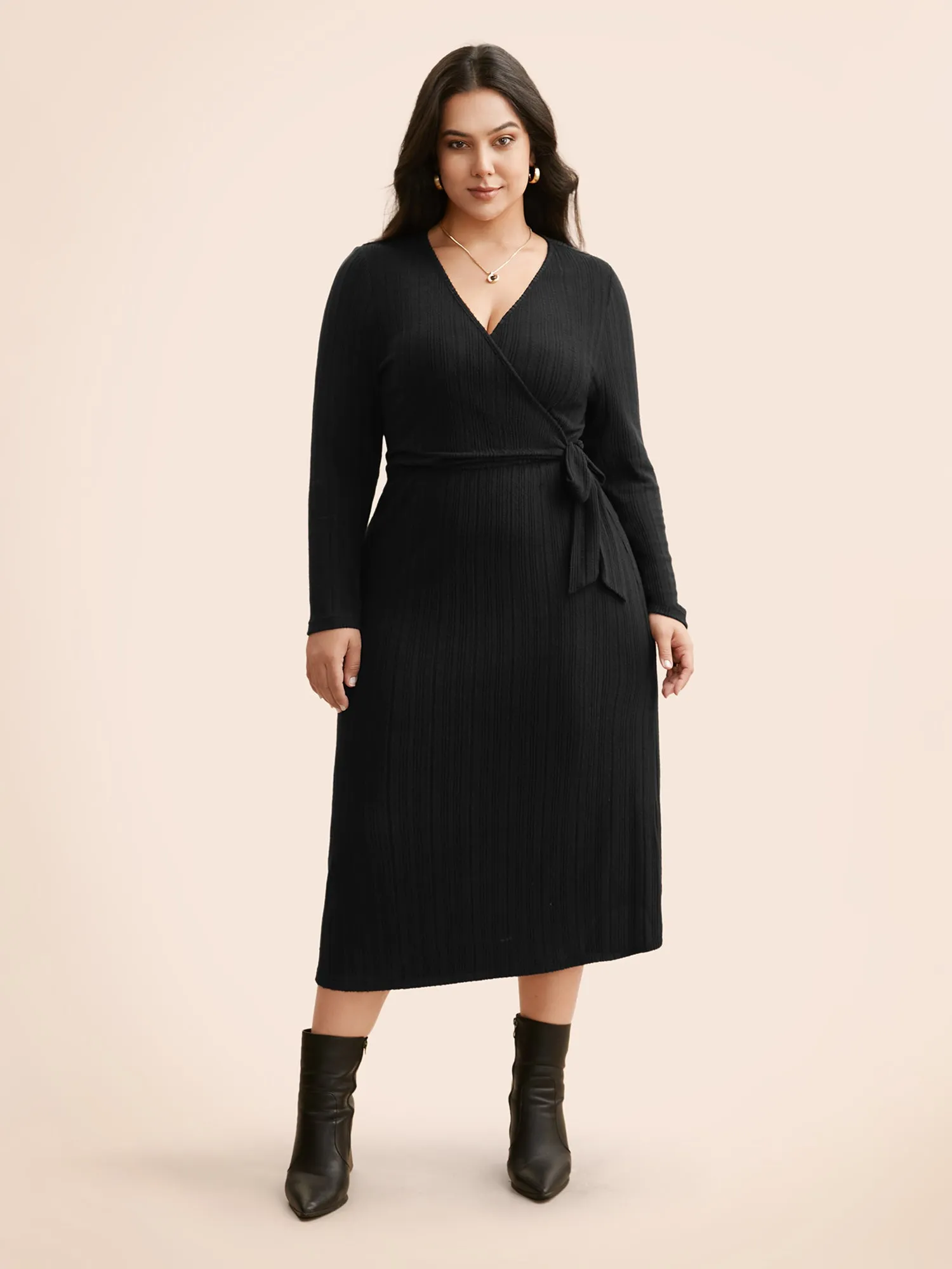 Airy Cozy Waist-Tie Wrap Midi Dress sold by Bloomchic