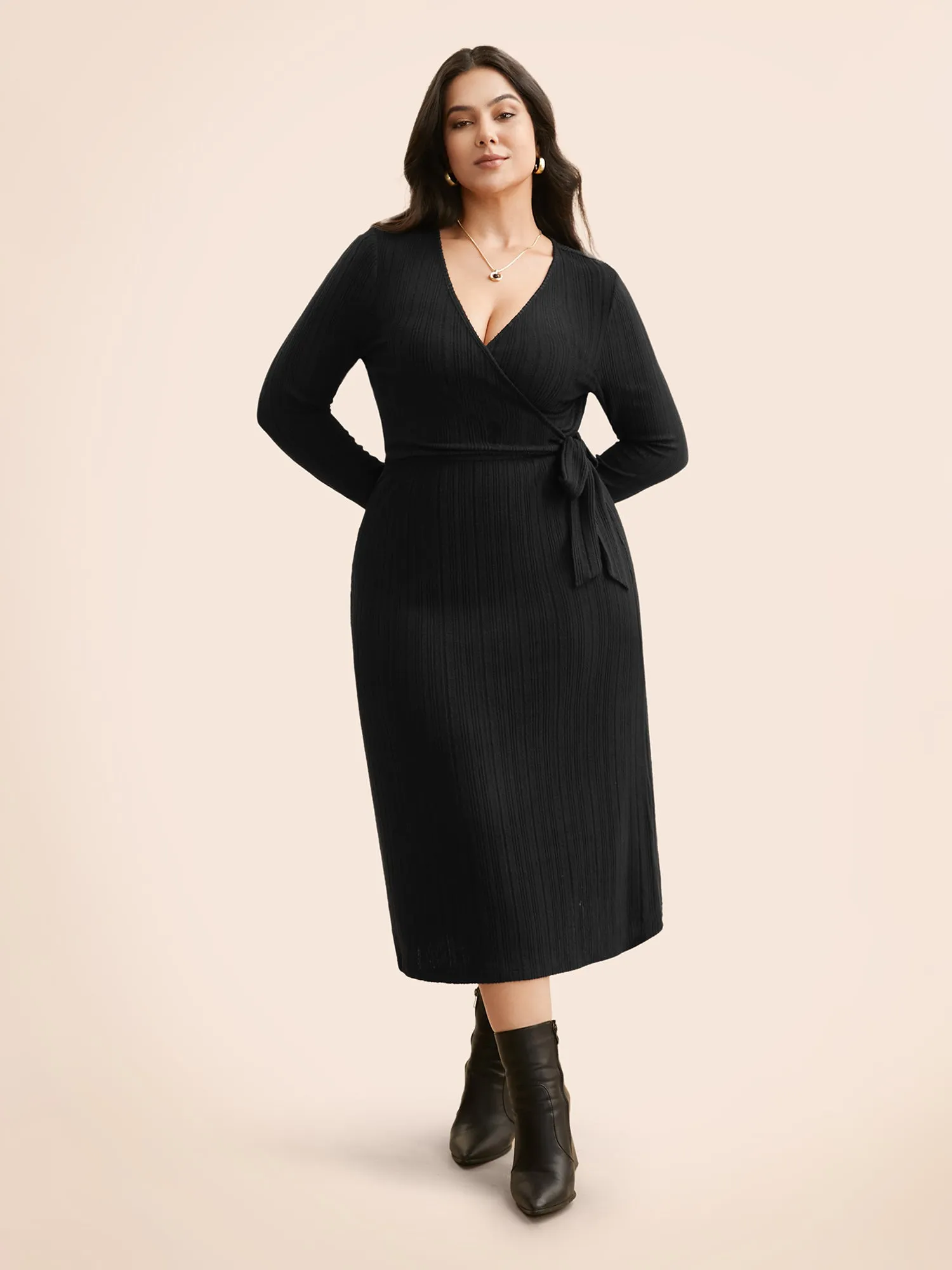 Airy Cozy Waist-Tie Wrap Midi Dress sold by Bloomchic product image thumbnail 4