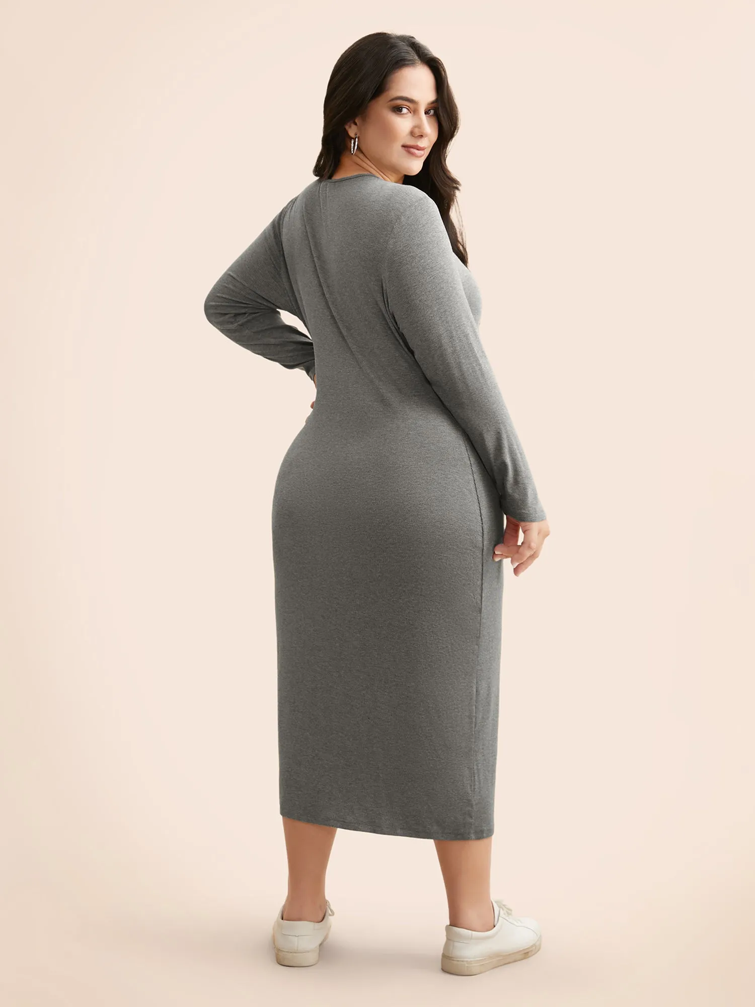 Solid Knit Zipper Midi Dress sold by Bloomchic product image thumbnail 4