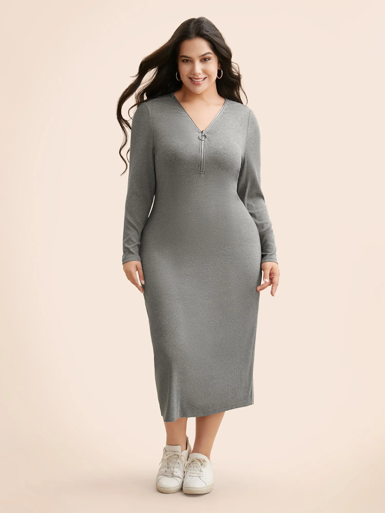 Solid Knit Zipper Midi Dress sold by Bloomchic product image thumbnail 3
