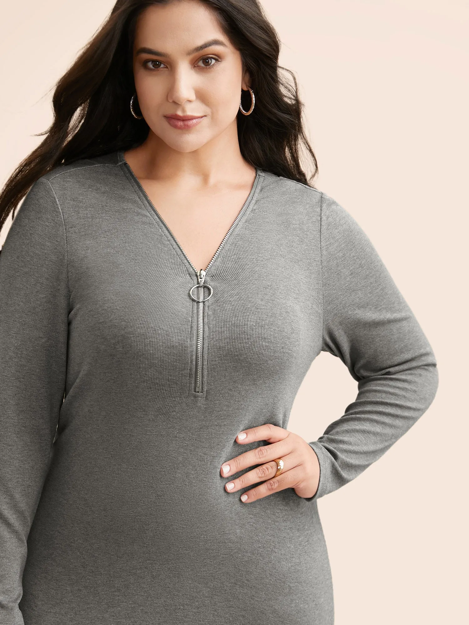 Solid Knit Zipper Midi Dress sold by Bloomchic product image thumbnail 2