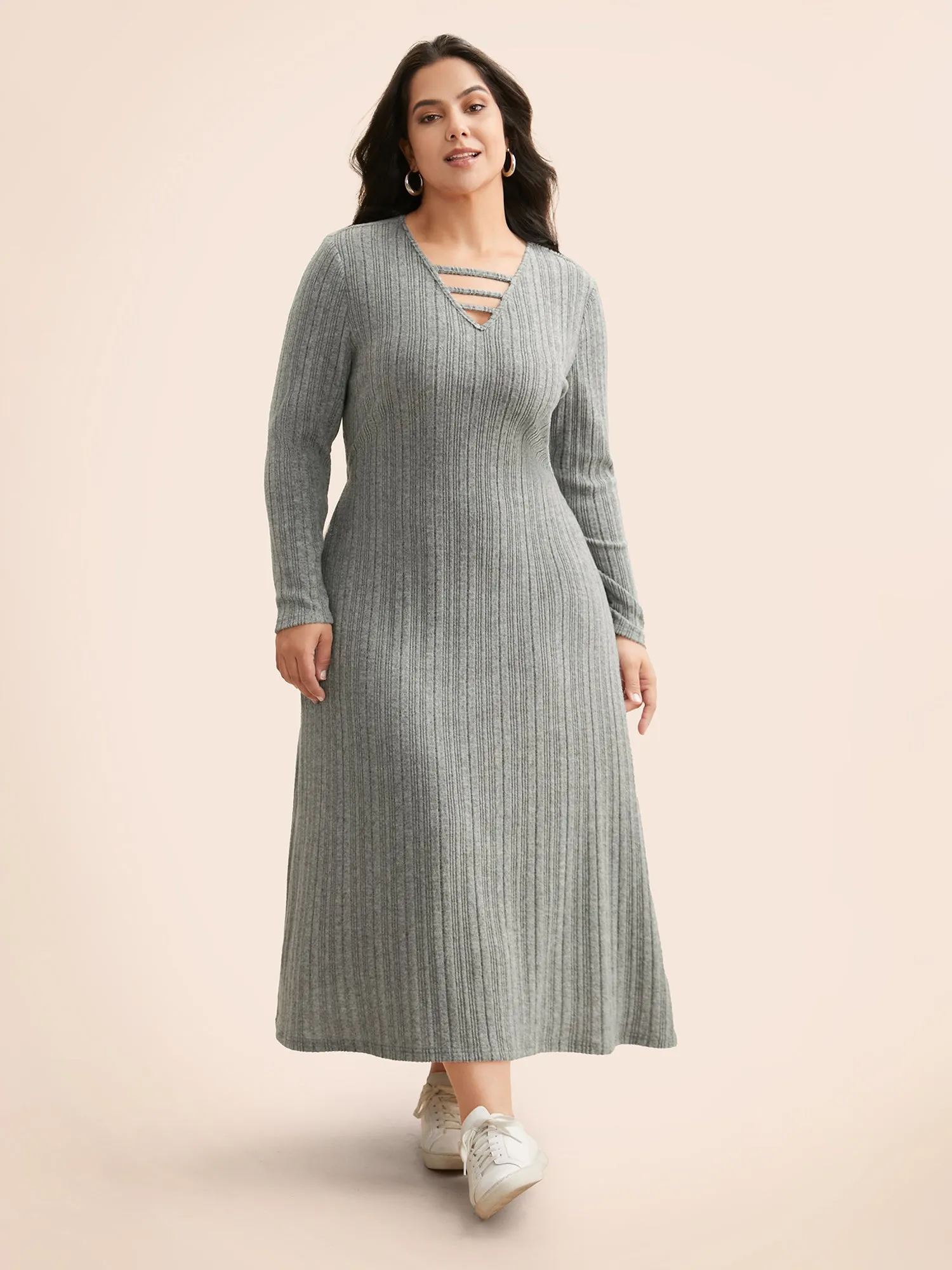 Airy Cozy Neck Cut-Out Midi Dress sold by Bloomchic