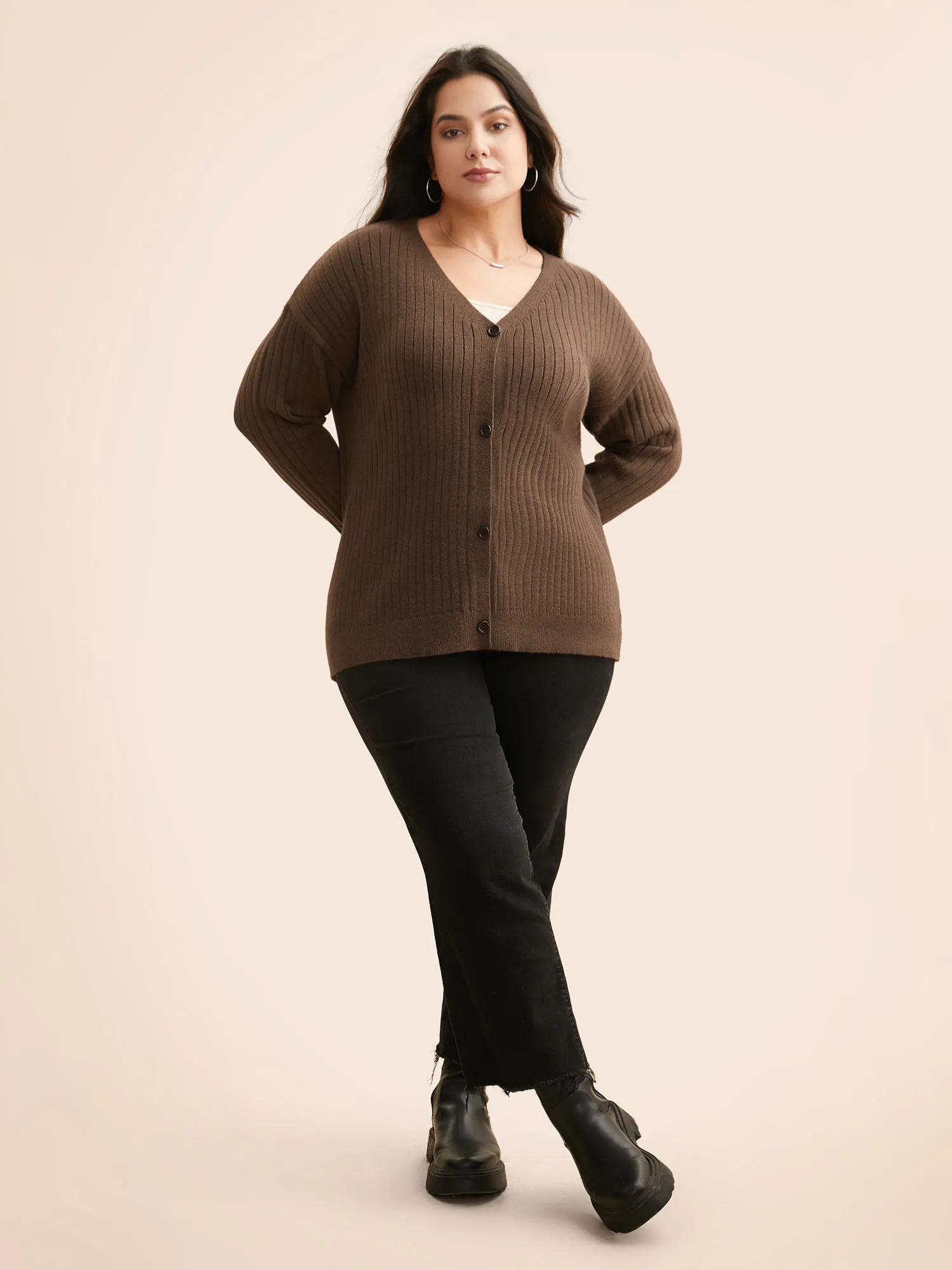 Supersoft V-Neck Cable Knit Cardigan sold by Bloomchic product image thumbnail 3