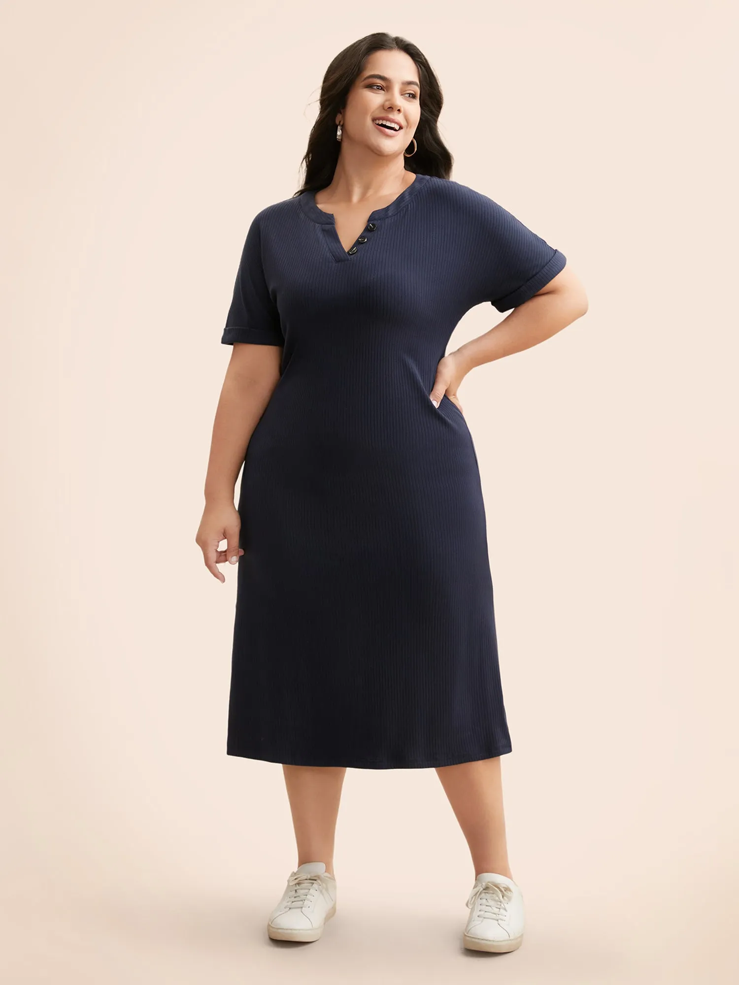 Supersoft Essentials Notched Neck Midi Dress sold by Bloomchic