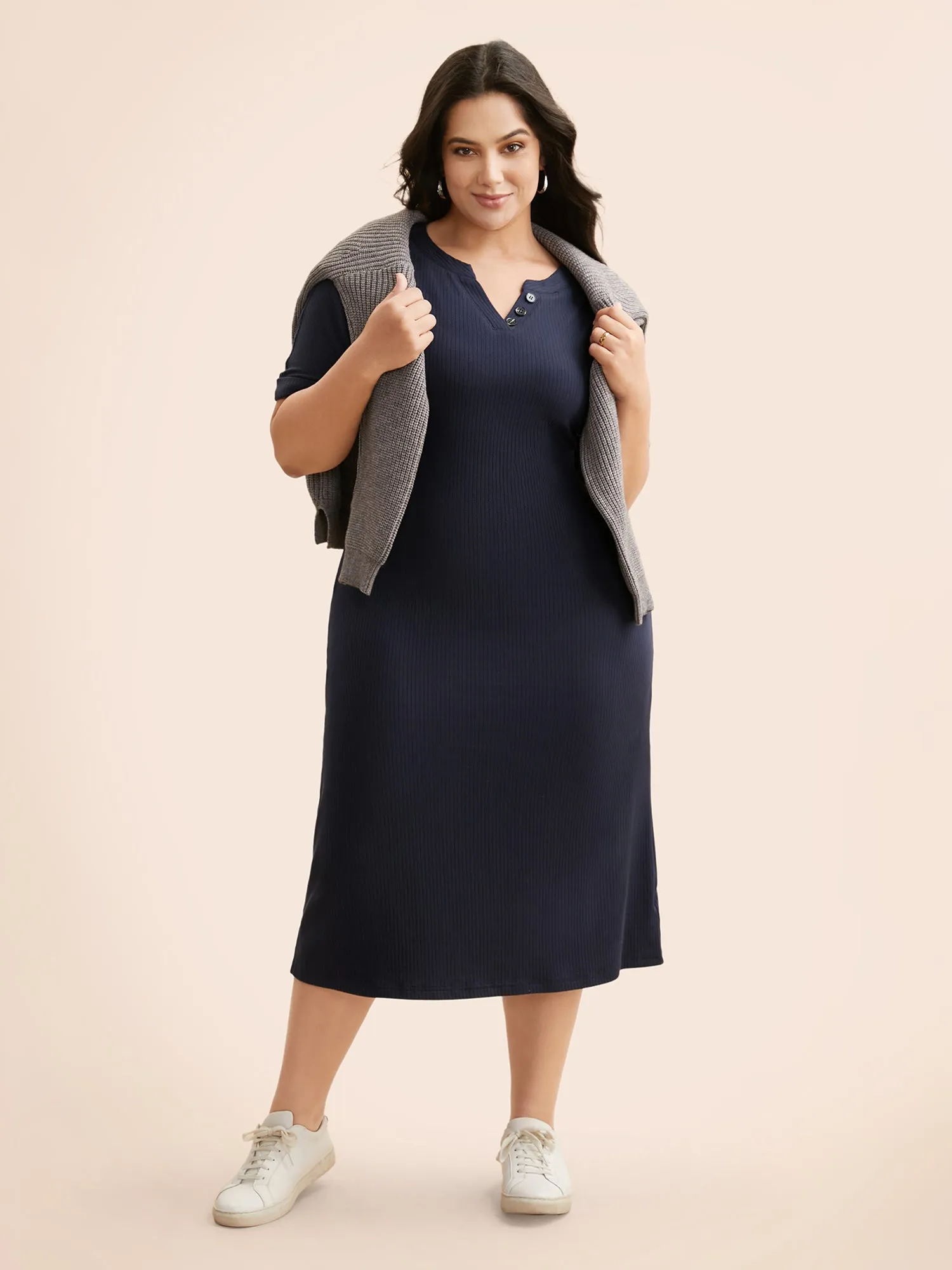 Supersoft Essentials Notched Neck Midi Dress sold by Bloomchic product image thumbnail 5