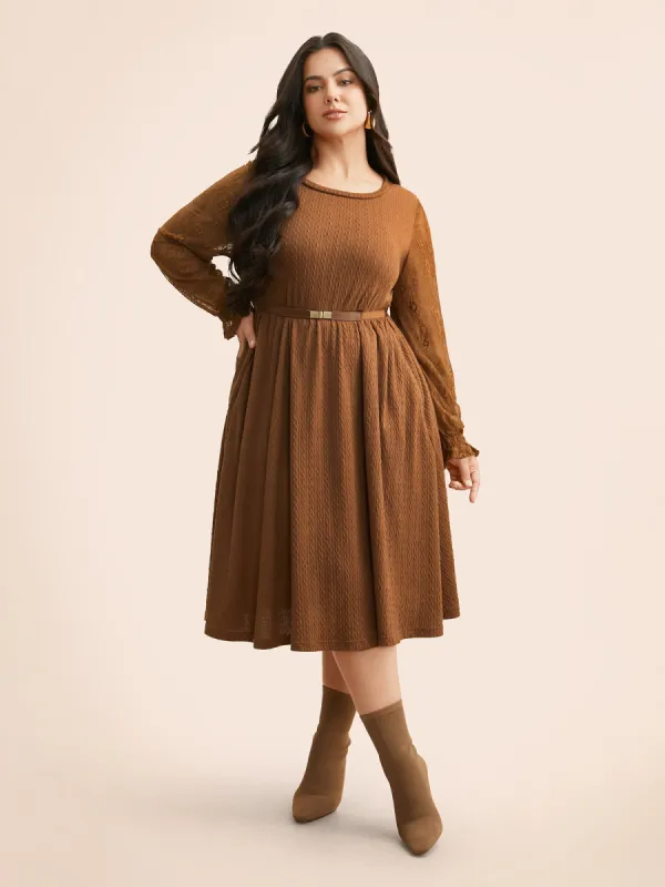 Textured Mesh Patchwork Ruffles Dress sold by Bloomchic
