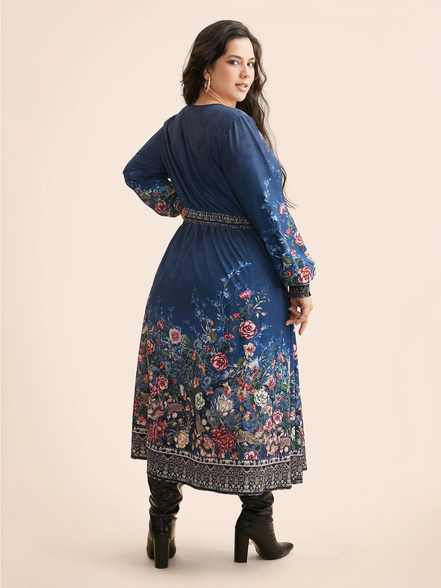 V Neck Boho Print Shirred Dress sold by Bloomchic product image thumbnail 3