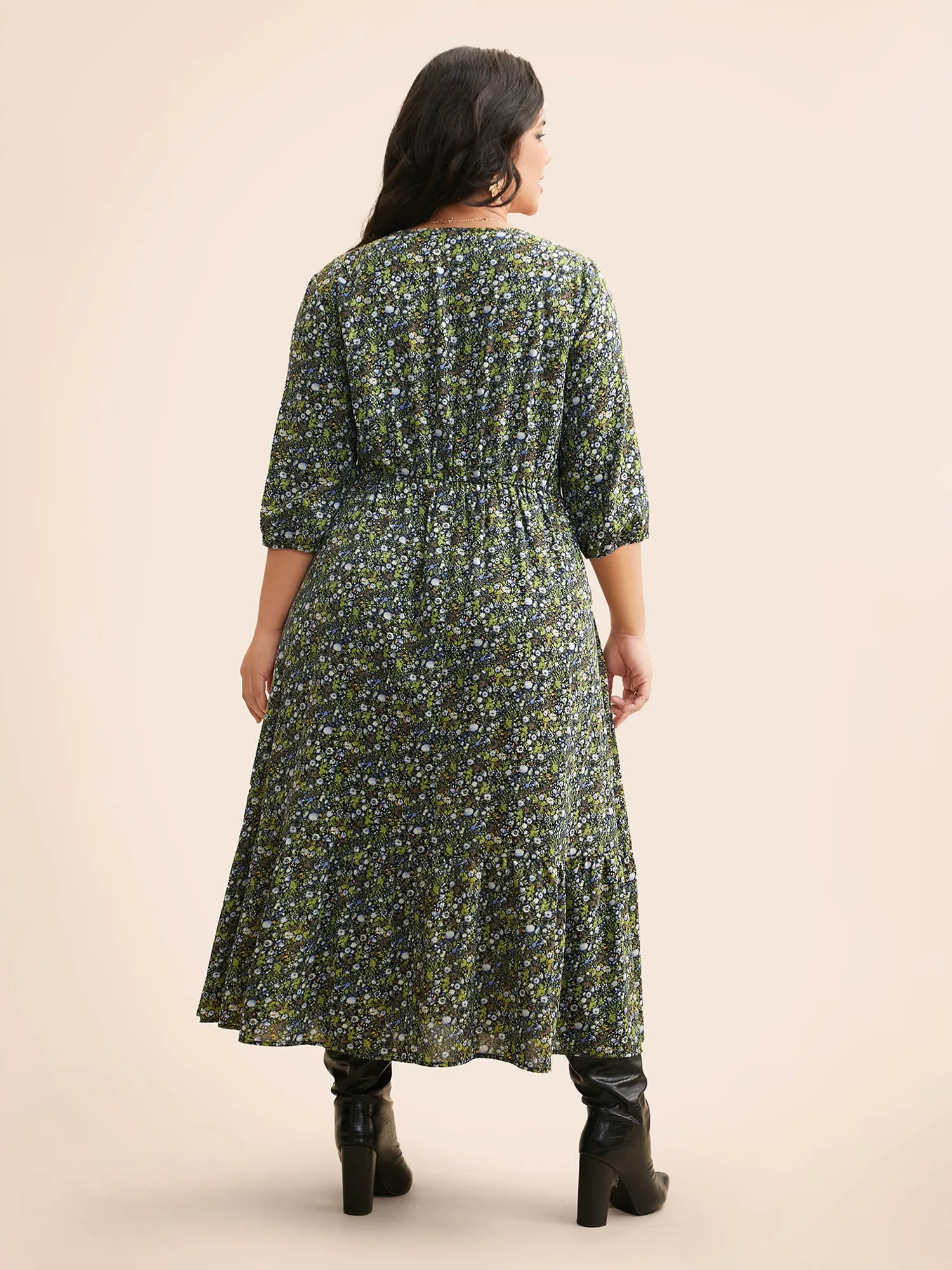 Ditsy Floral Lantern Sleeve Ruffle Hem Dress sold by Bloomchic product image thumbnail 4