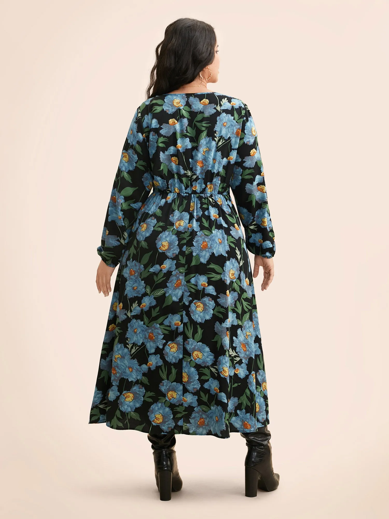 V Neck Floral Print Elastic Waist Dress sold by Bloomchic product image thumbnail 4