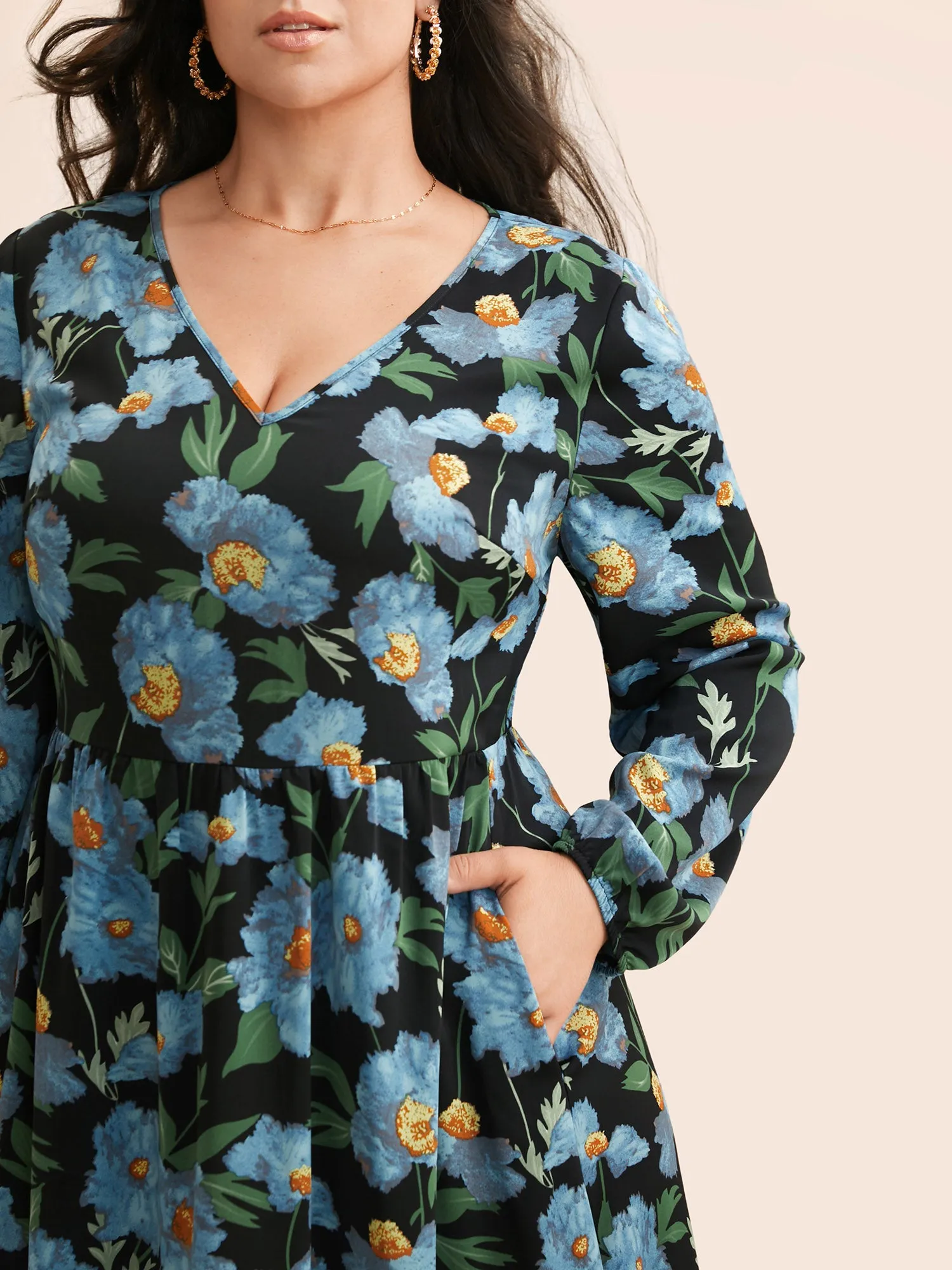 V Neck Floral Print Elastic Waist Dress sold by Bloomchic product image thumbnail 2