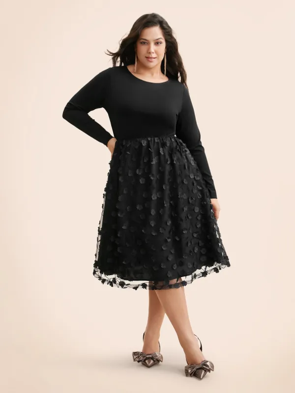 Round Neck Textured Mesh Patchwork Dress sold by Bloomchic