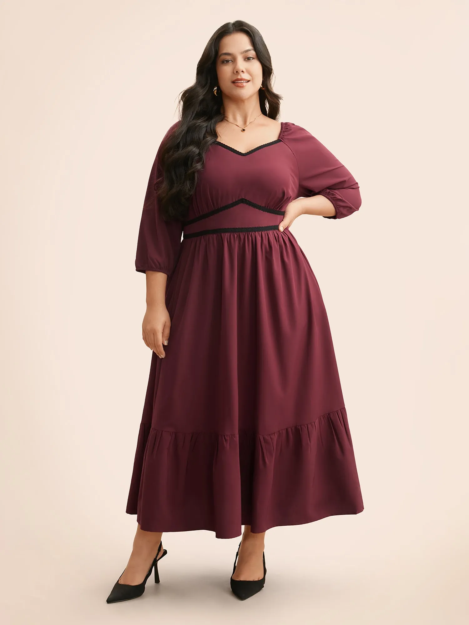 Heart Neckline Woven Ribbon Midi Dress sold by Bloomchic