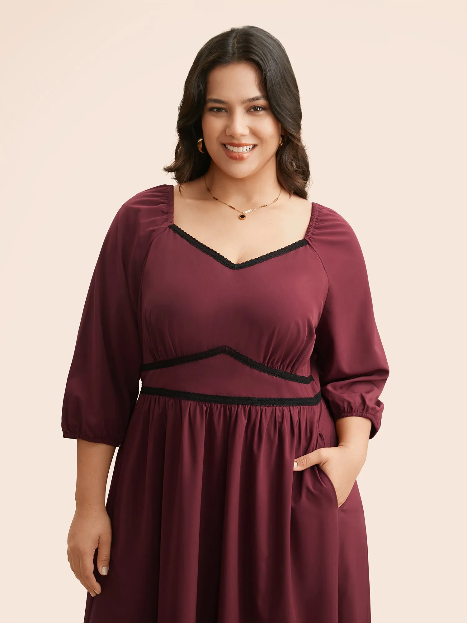 Heart Neckline Woven Ribbon Midi Dress sold by Bloomchic product image thumbnail 3