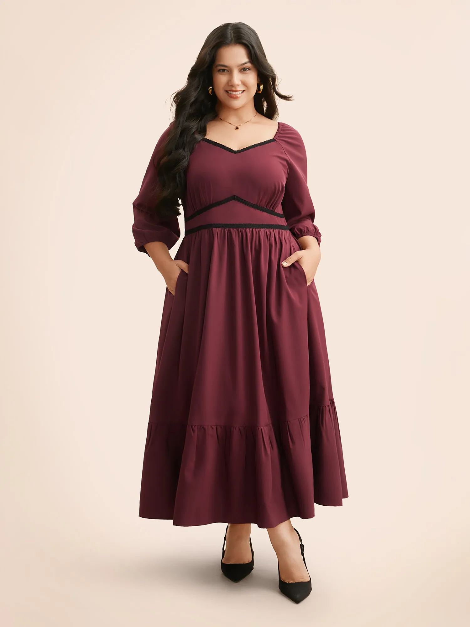 Heart Neckline Woven Ribbon Midi Dress sold by Bloomchic product image thumbnail 2