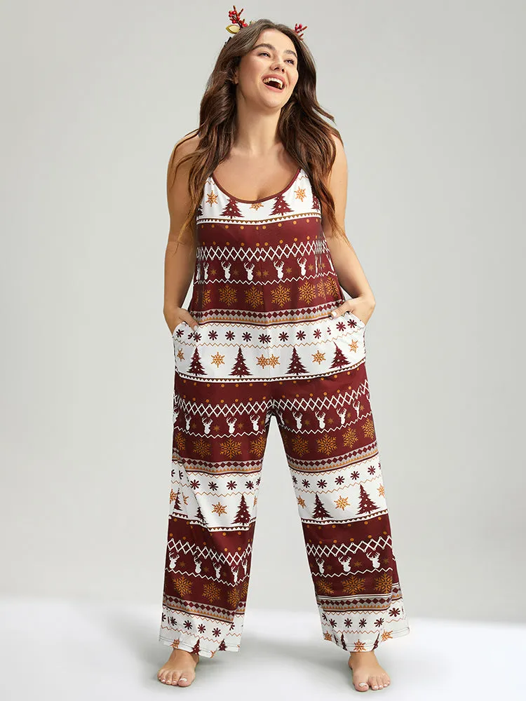 Christmas Print Pocket Cami Sleep Jumpsuit sold by Bloomchic