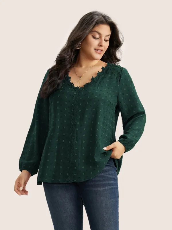 Plisse Eyelet Lace Elastic Cuffs Blouse sold by Bloomchic