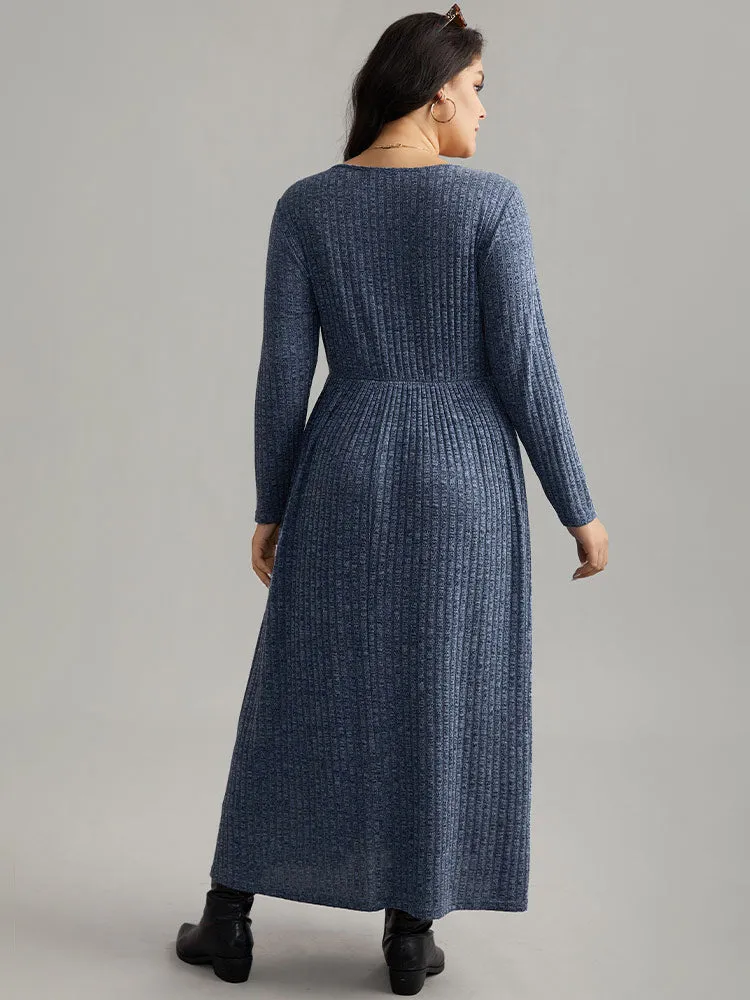 Solid Rib Knit Overlap Collar Pocket Dress sold by Bloomchic product image thumbnail 4