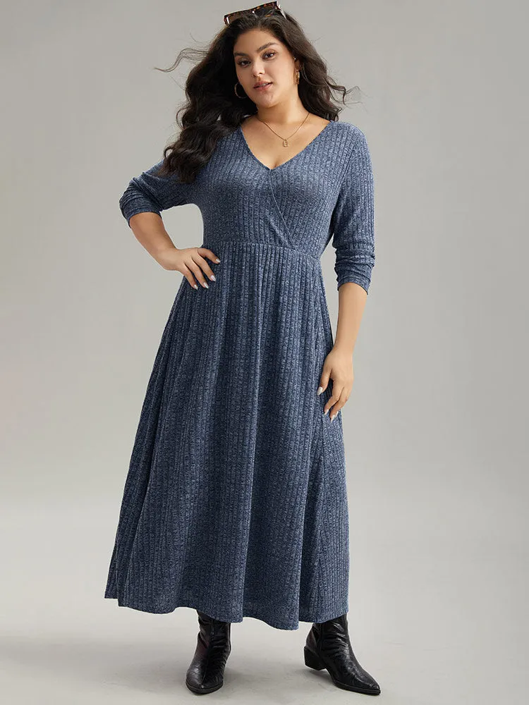 Solid Rib Knit Overlap Collar Pocket Dress sold by Bloomchic product image thumbnail 3