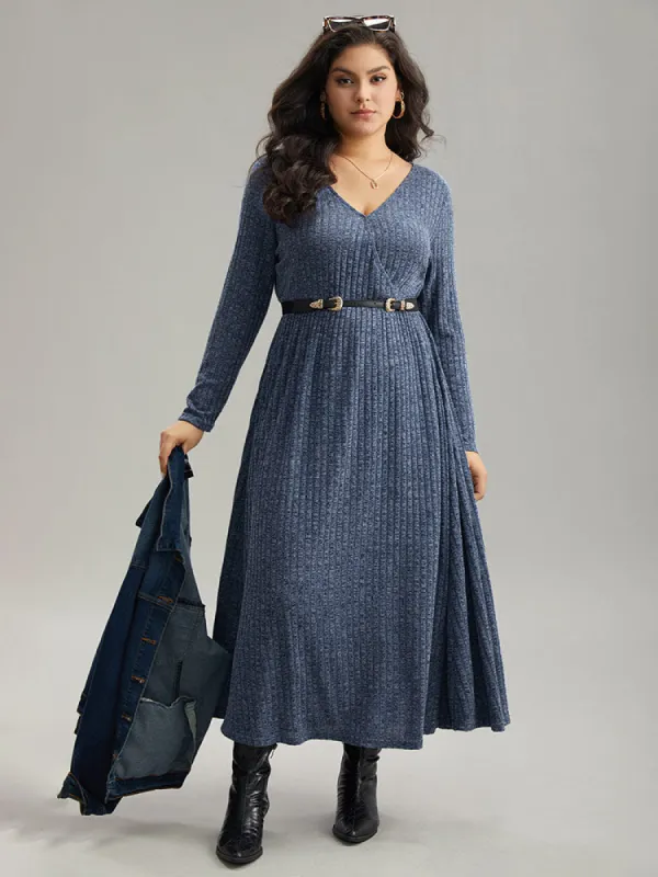 Solid Rib Knit Overlap Collar Pocket Dress sold by Bloomchic