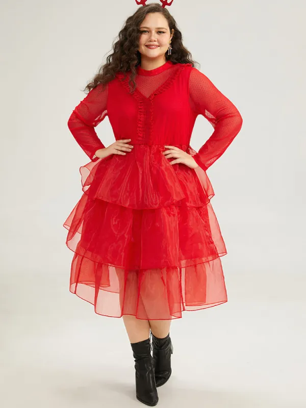 Halloween Frill Trim Mesh Layered Hem Dress sold by Bloomchic